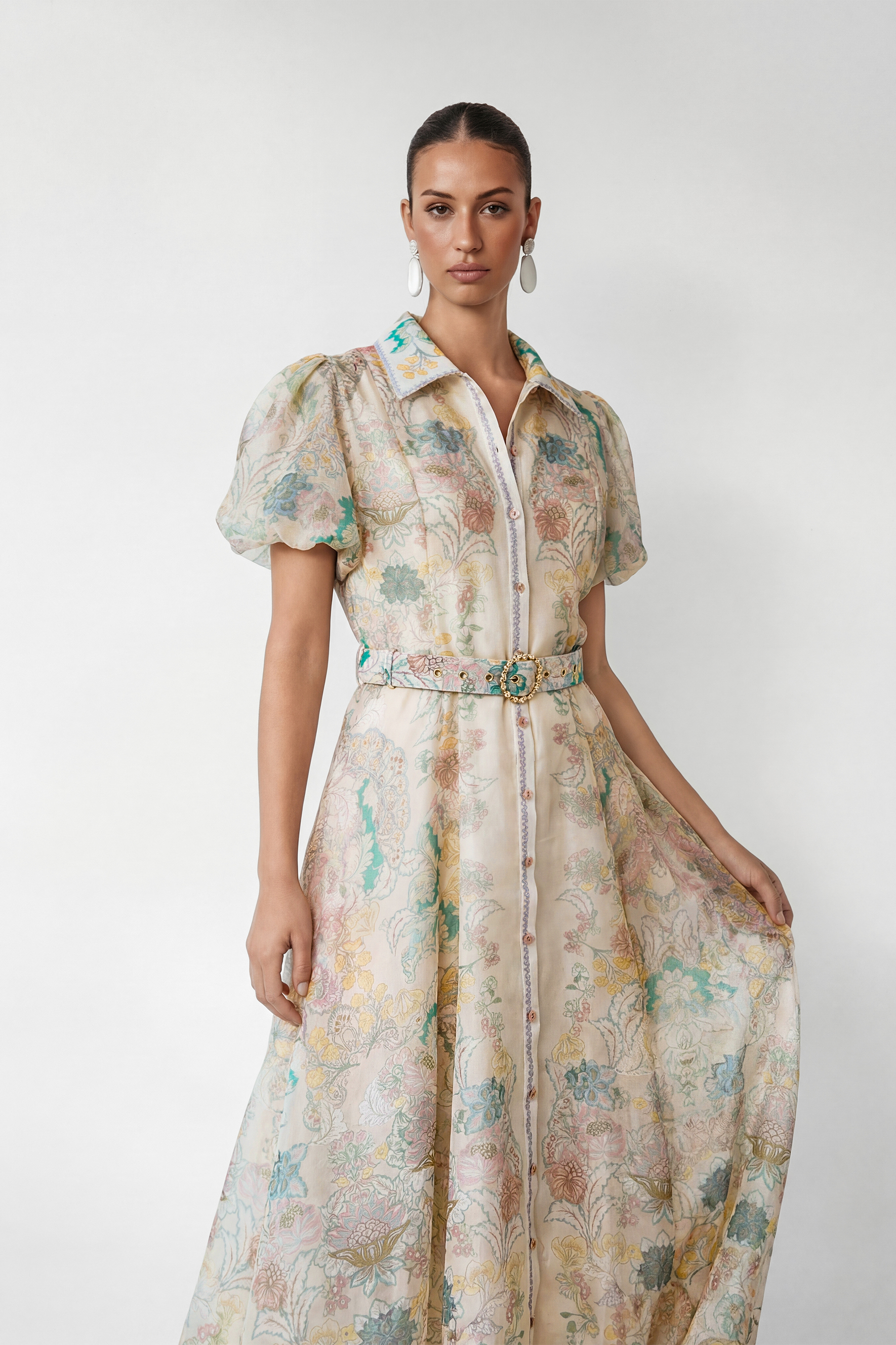 Perfect Painting Apricot Floral Print Puff Sleeve Maxi Dress