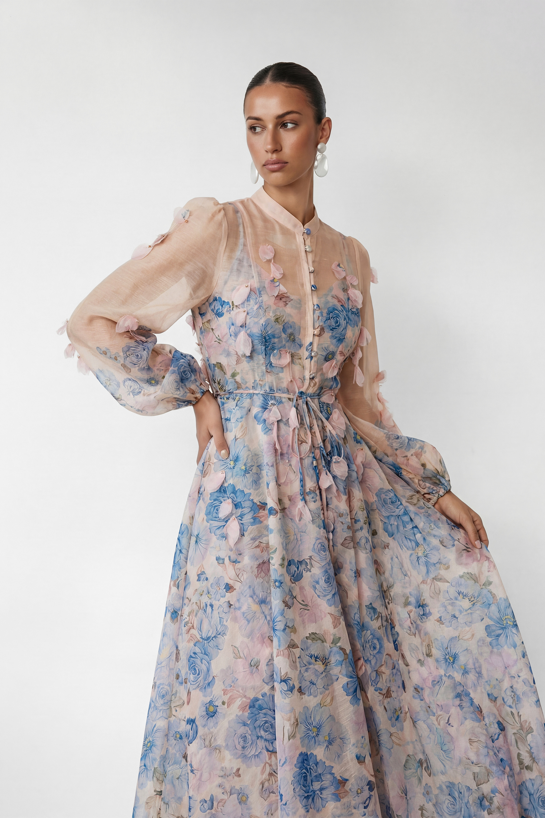 Lazy Day Blue Floral Print Long Sleeve Maxi Dress
