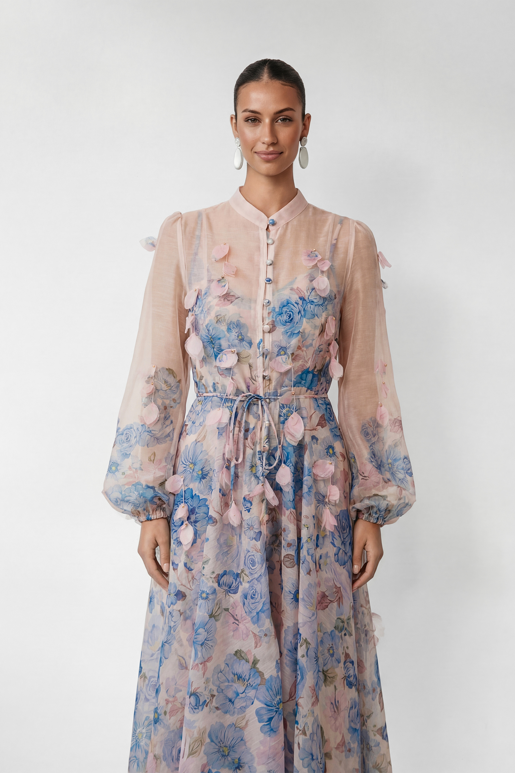 Lazy Day Blue Floral Print Long Sleeve Maxi Dress