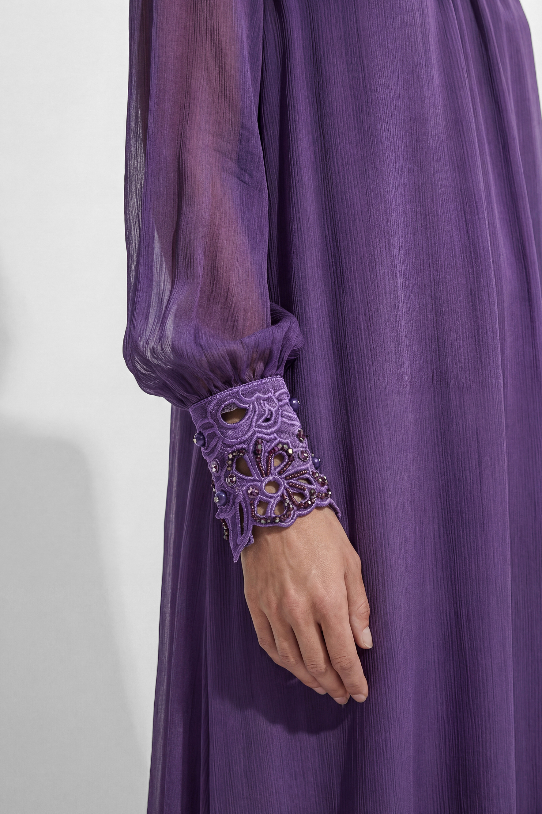Understated Glamour Purple Embellished Cuff Maxi Dress