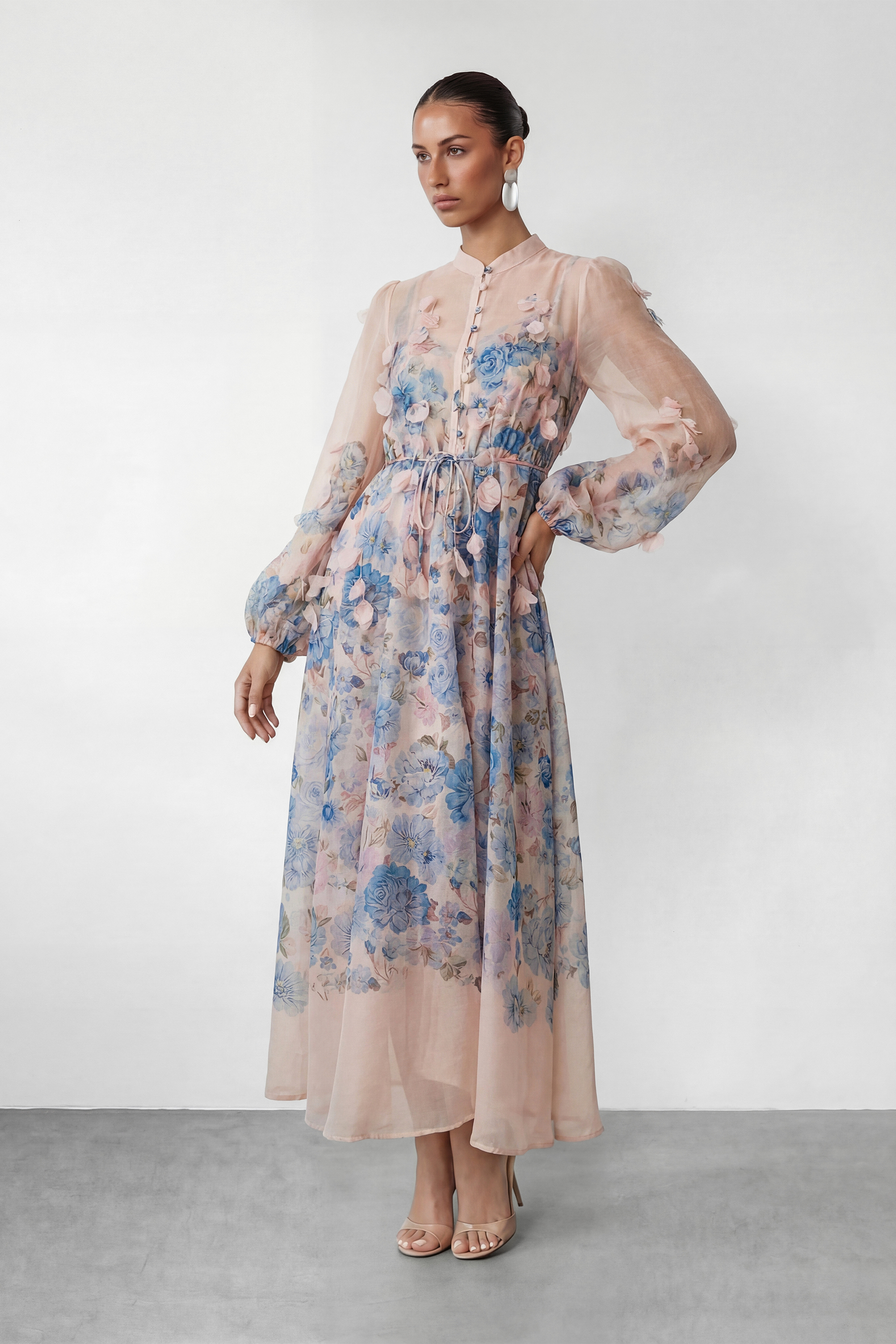 Lazy Day Blue Floral Print Long Sleeve Maxi Dress
