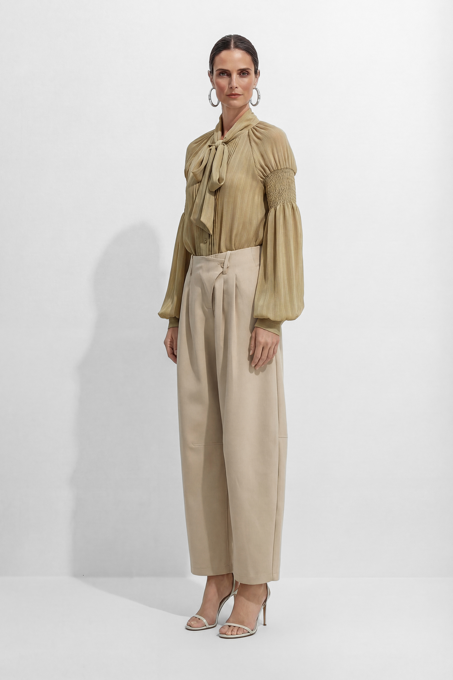 Soft Neutral Beige High Waist Wide Leg Trousers