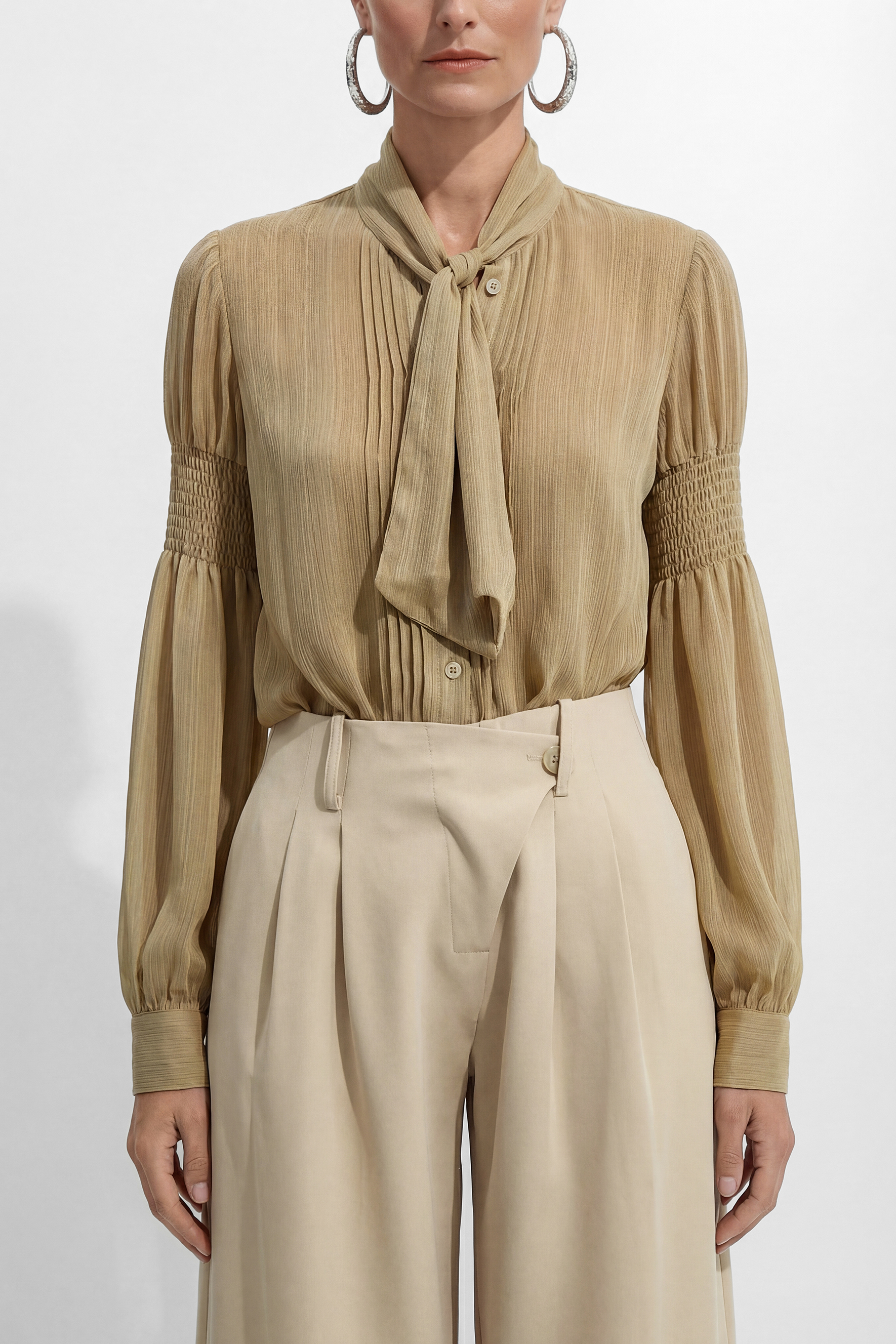 Soft Neutral Beige High Waist Wide Leg Trousers