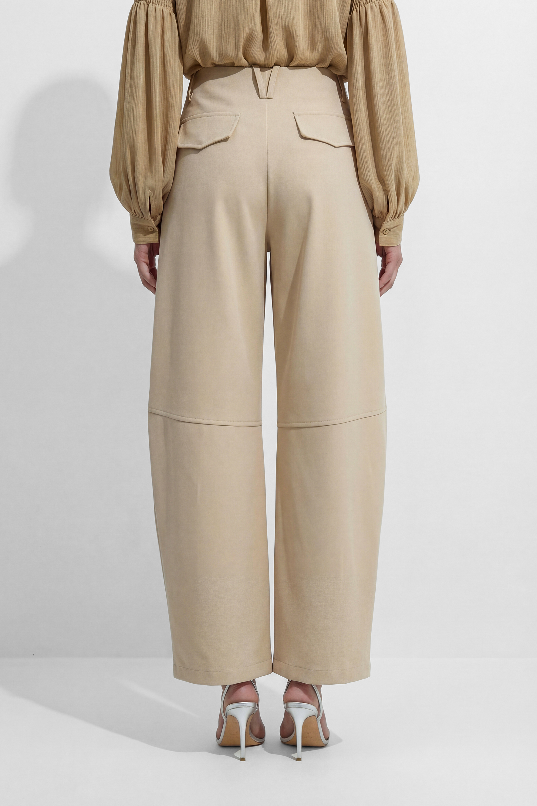 Soft Neutral Beige High Waist Wide Leg Trousers