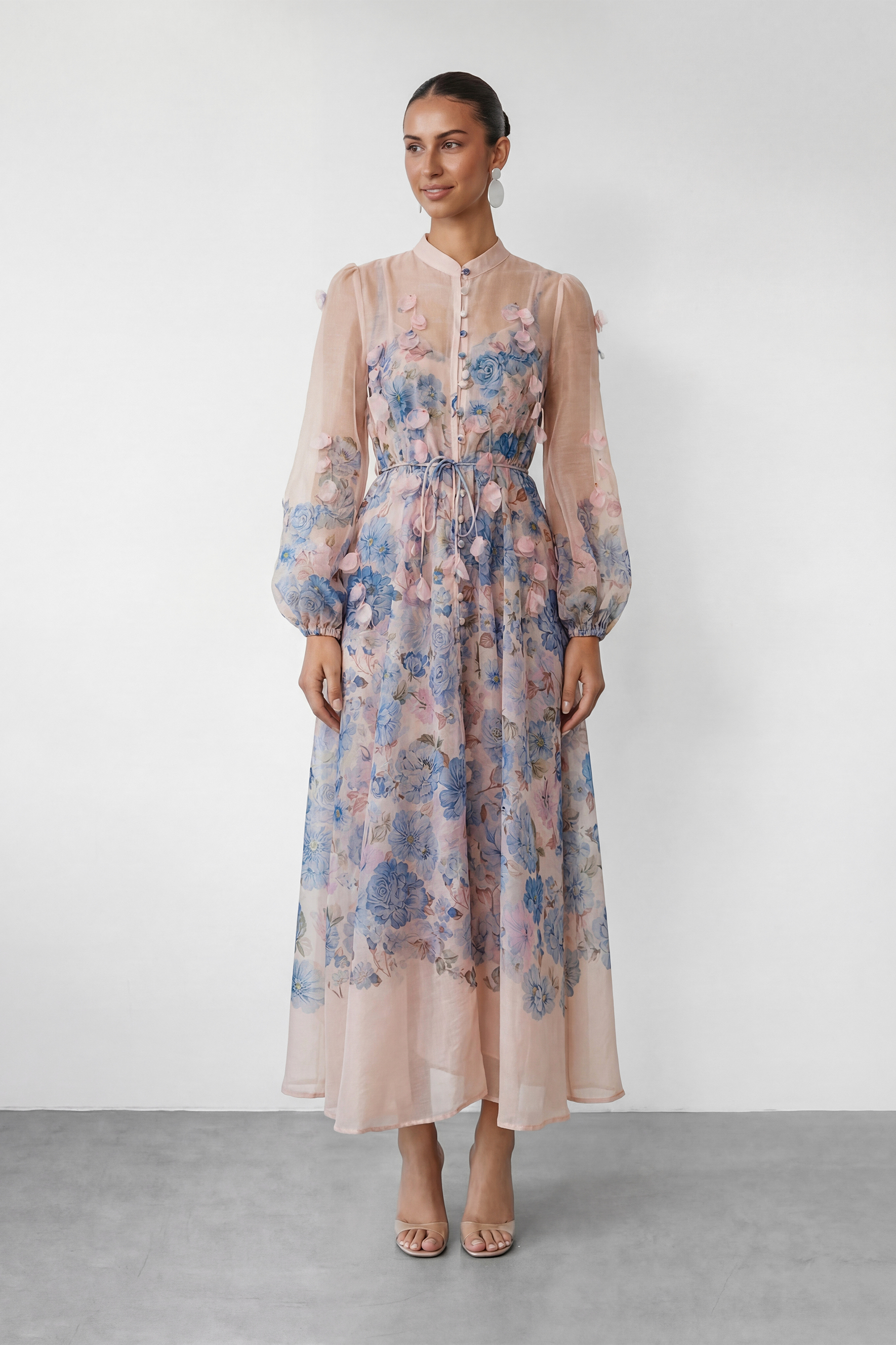 Lazy Day Blue Floral Print Long Sleeve Maxi Dress