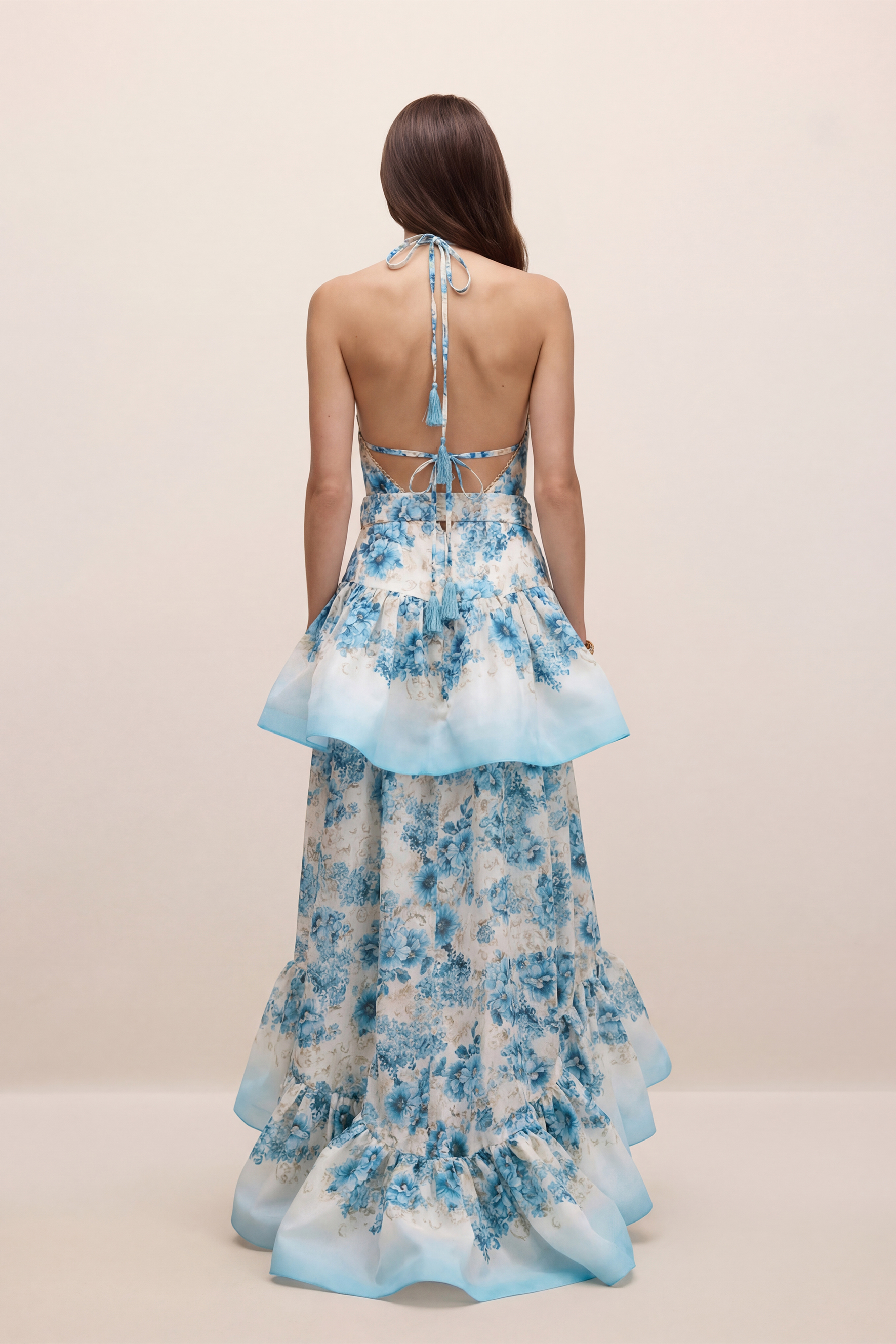 Softest Promise Blue Floral Print Cutout Ruffle Maxi Dress