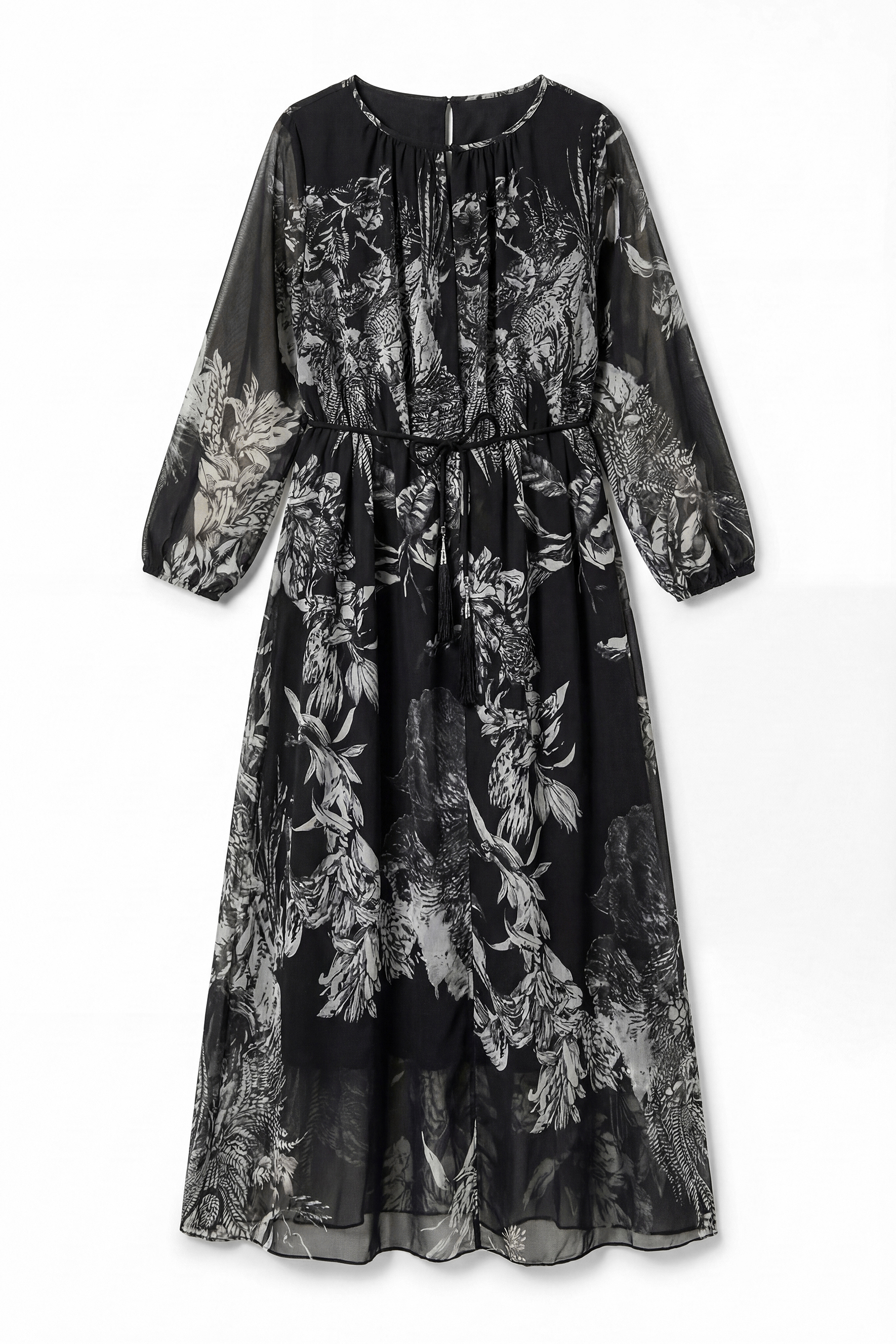 Shadow Garden Black Floral Print Puff Sleeve Maxi Dress