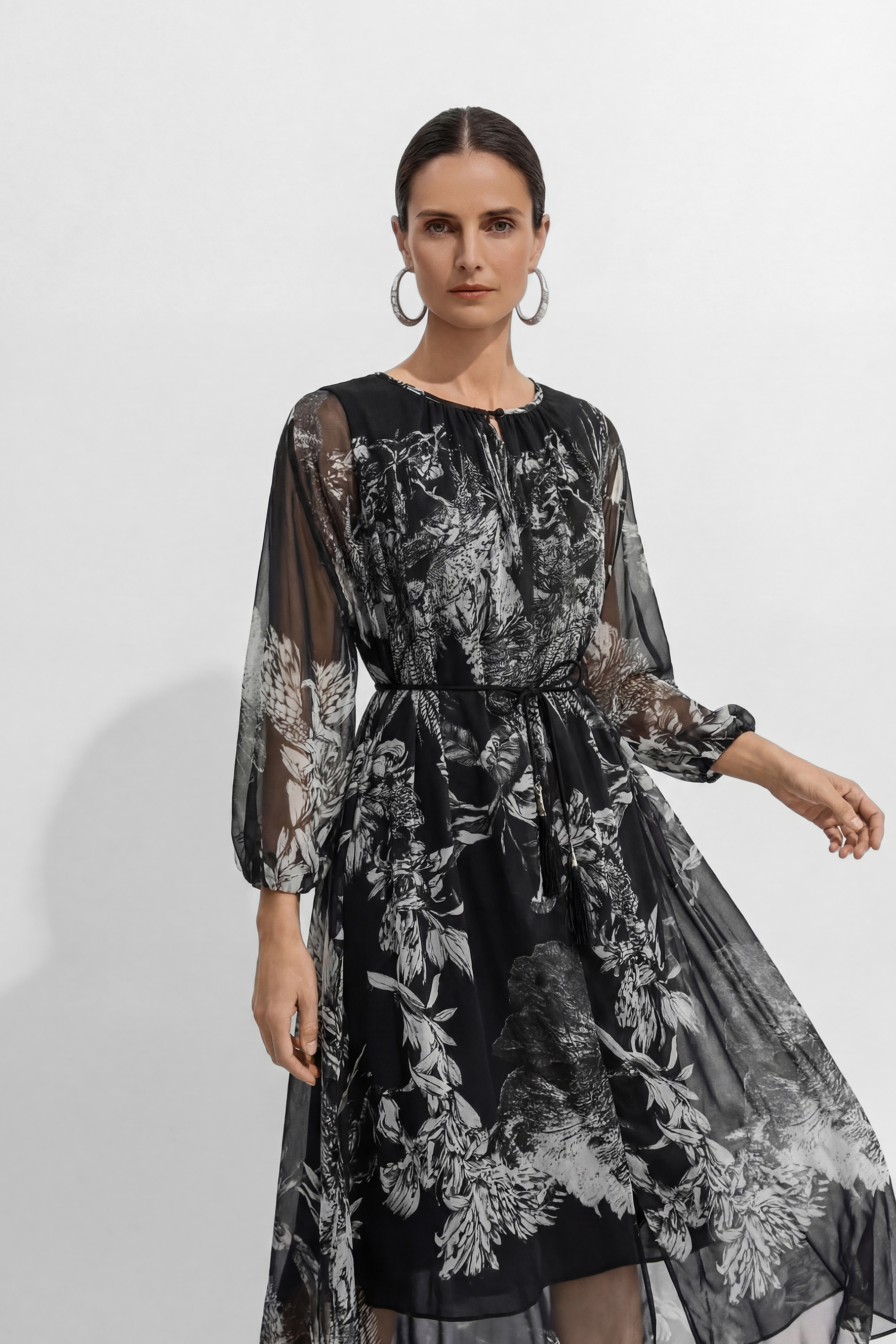 Shadow Garden Black Floral Print Puff Sleeve Maxi Dress