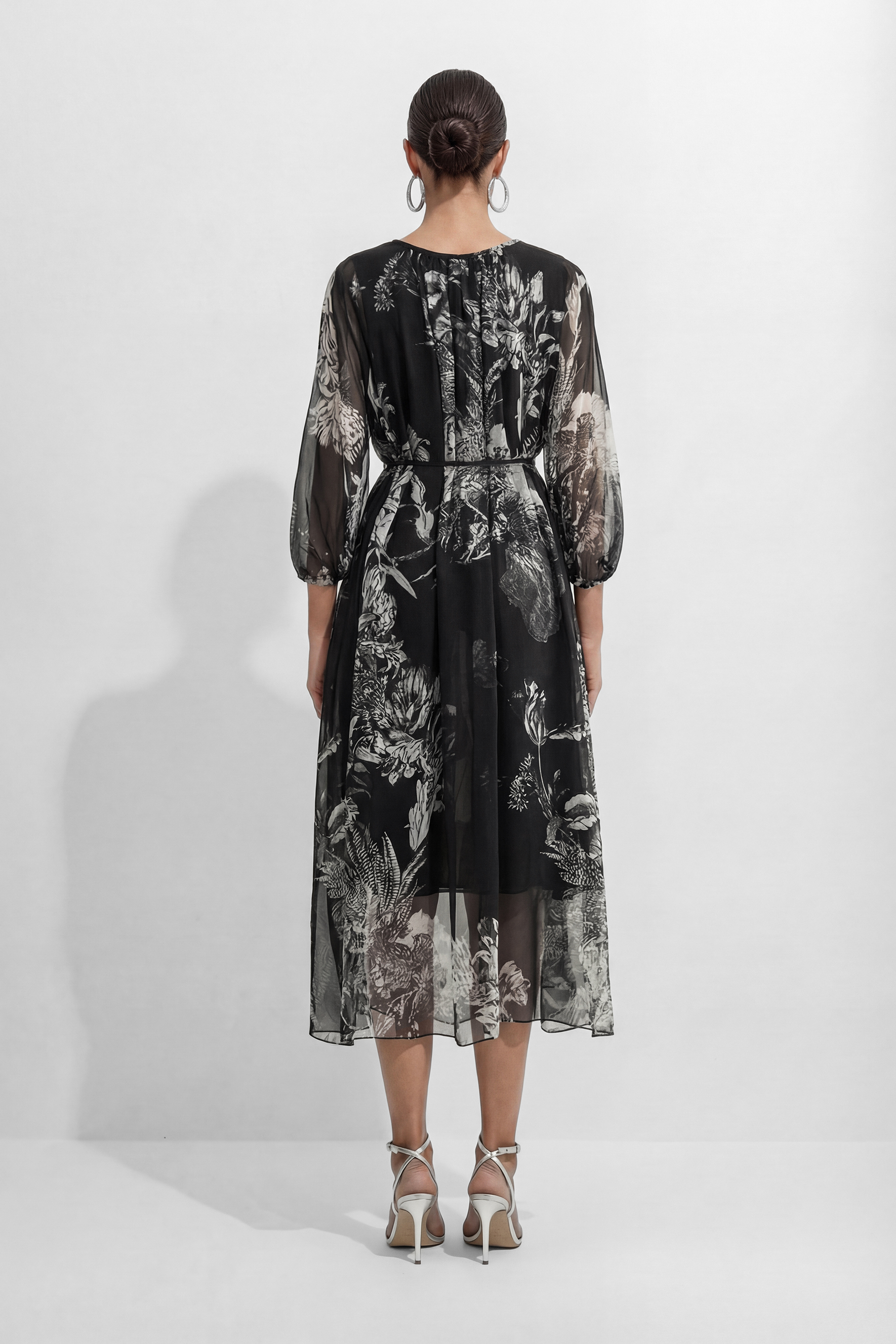 Shadow Garden Black Floral Print Puff Sleeve Maxi Dress