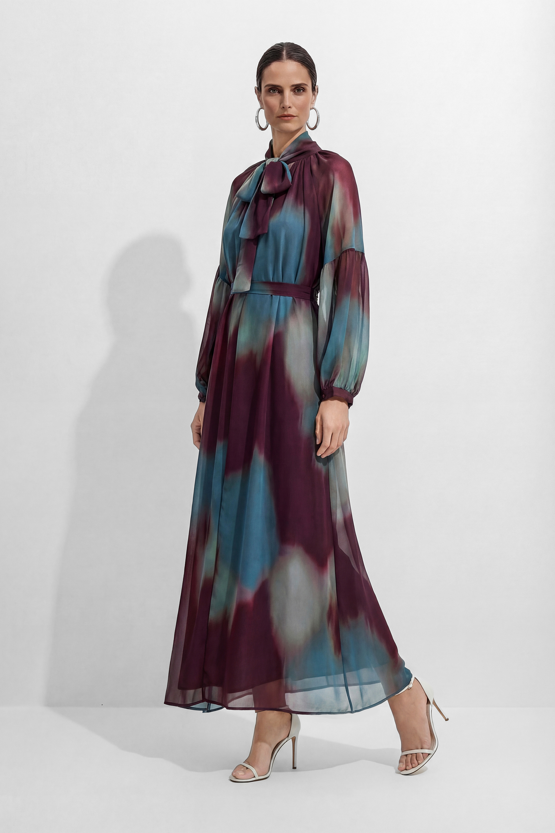Retro Psychedelic Multi Tie-Dye Puff Sleeve Maxi Dress