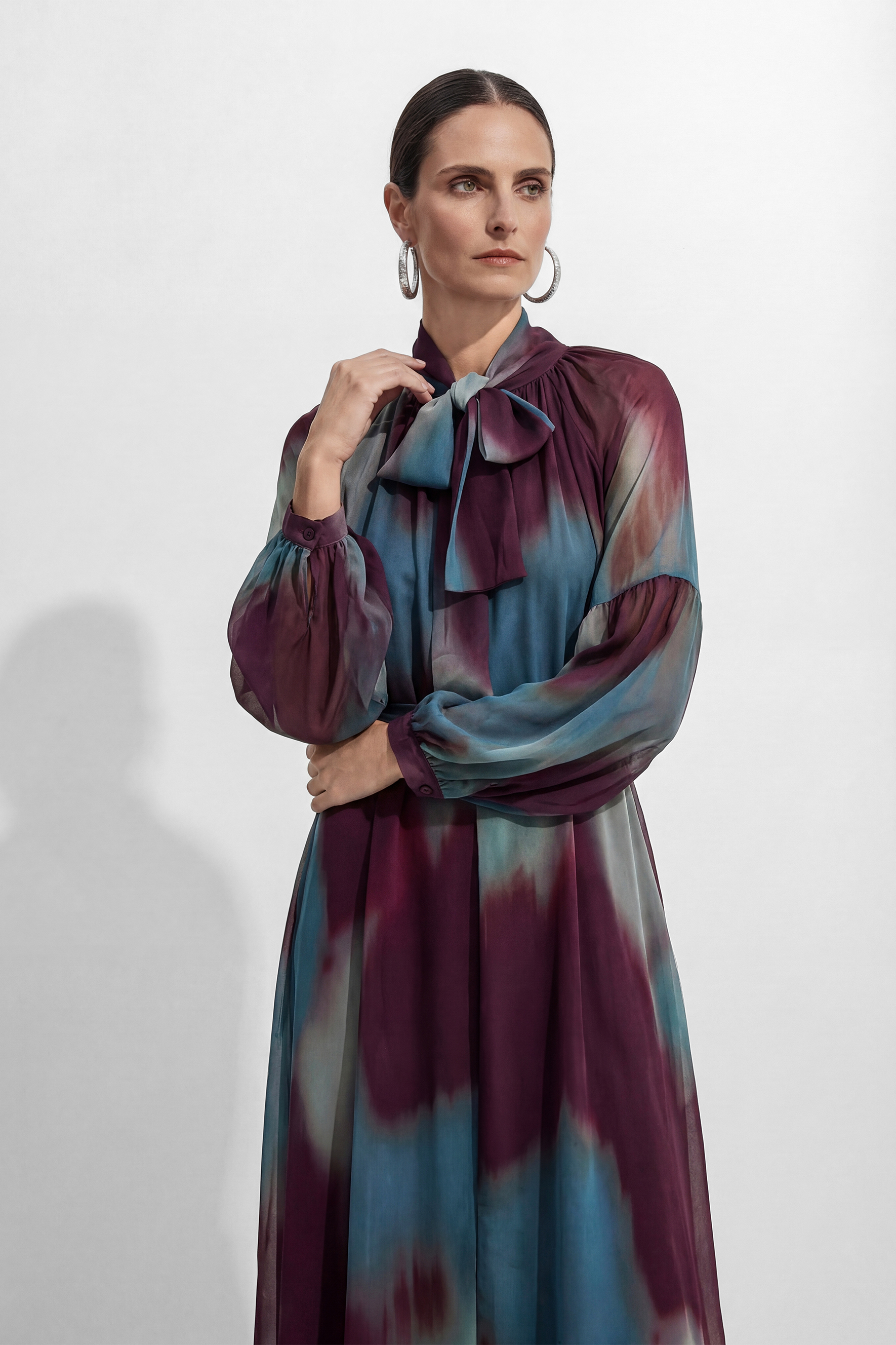 Retro Psychedelic Multi Tie-Dye Puff Sleeve Maxi Dress