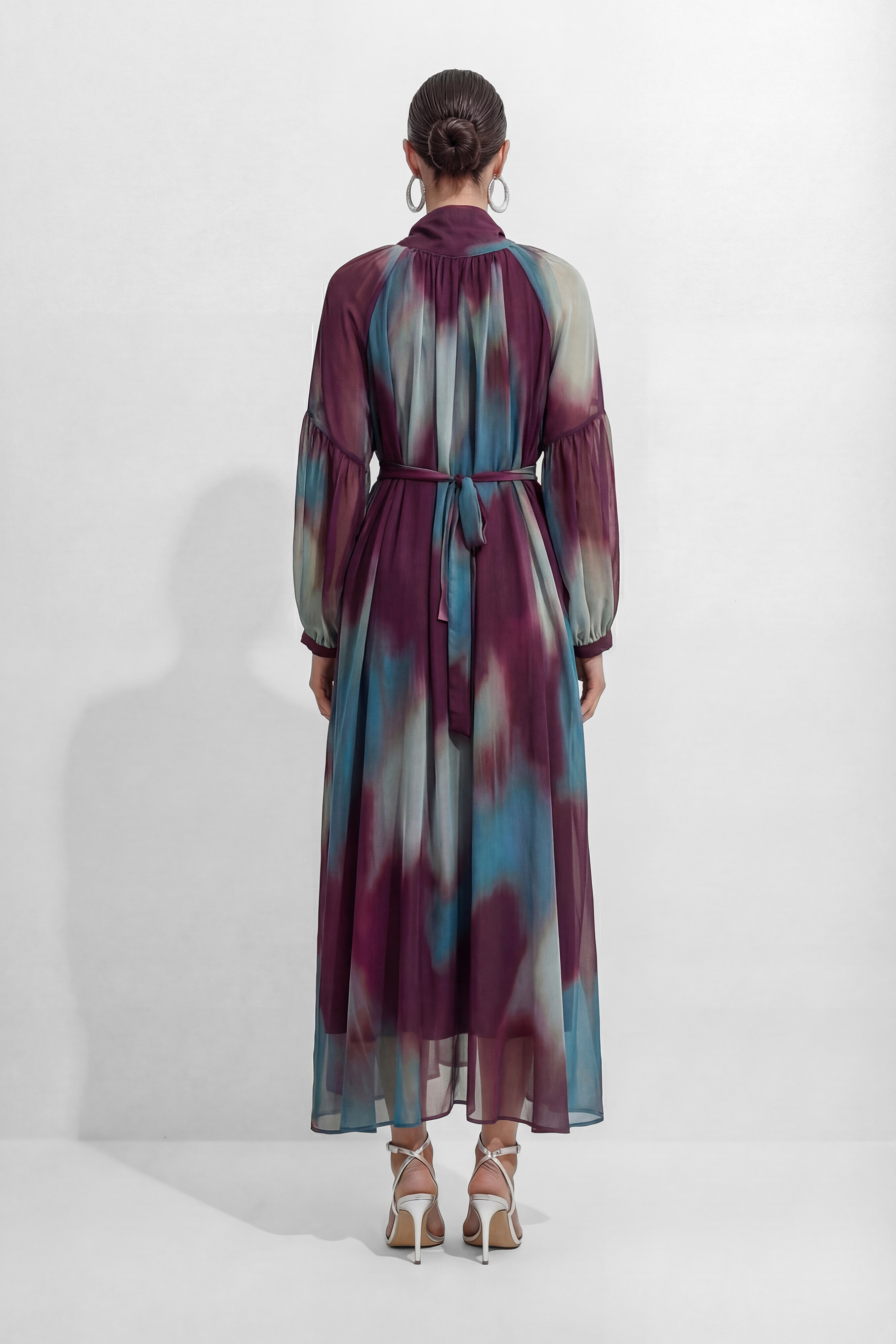 Retro Psychedelic Multi Tie-Dye Puff Sleeve Maxi Dress