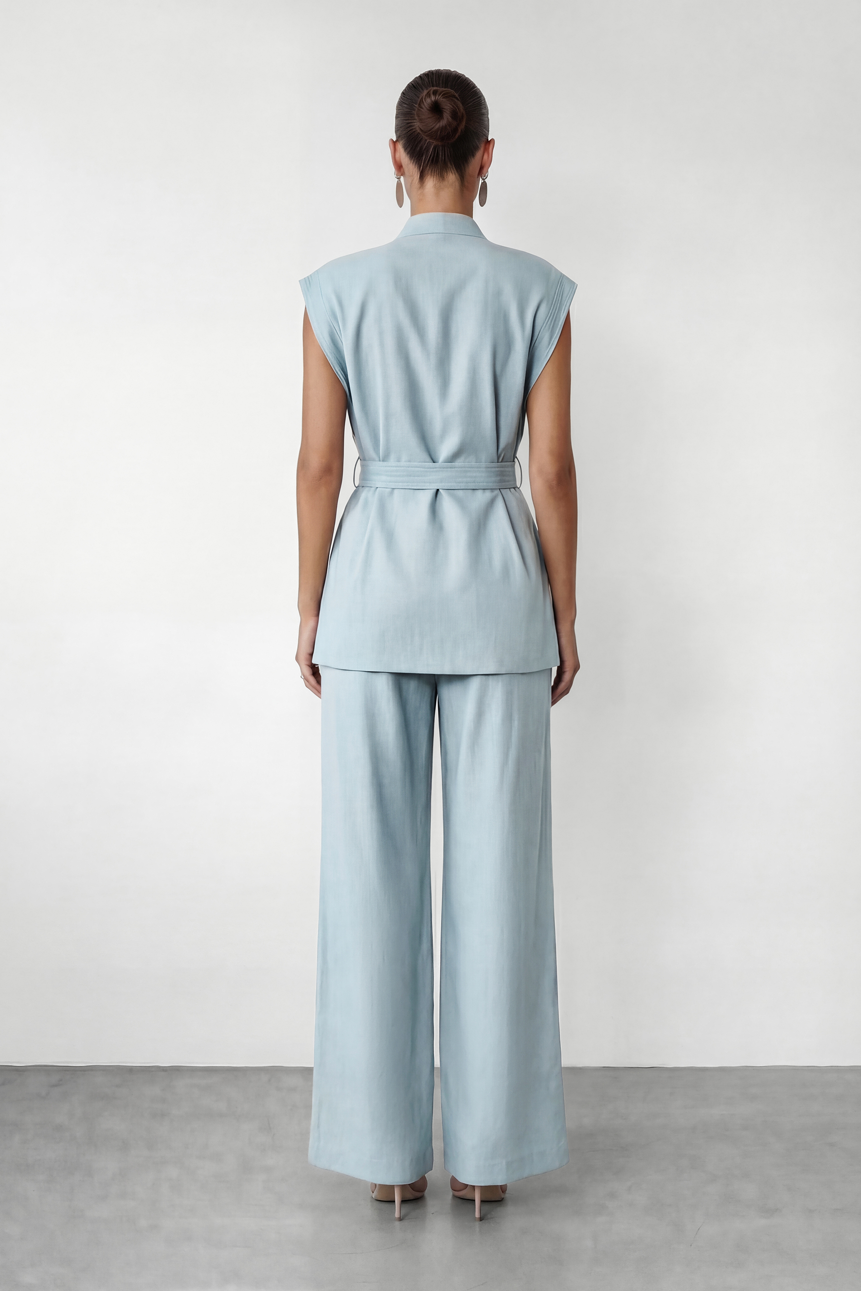 Simple Feeling Blue Floral Button & Wide Leg Pants Set