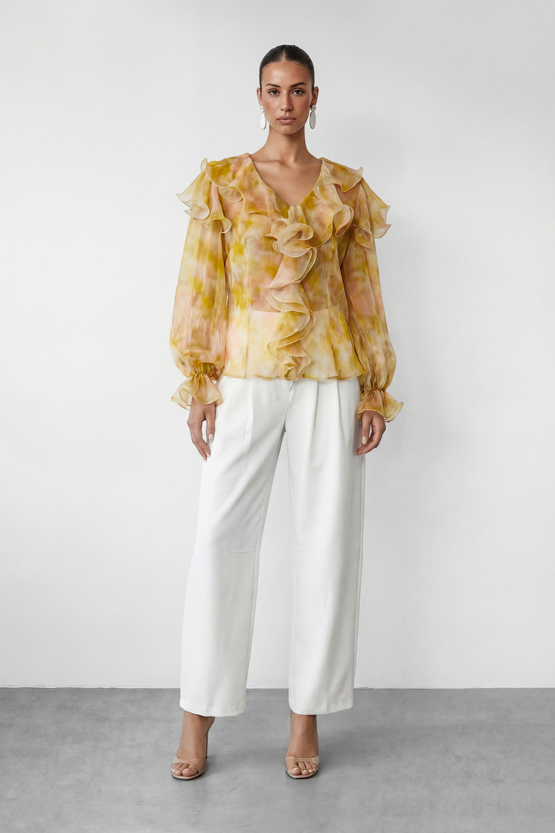 Graceful Darling White High Waist Wide Leg Trousers