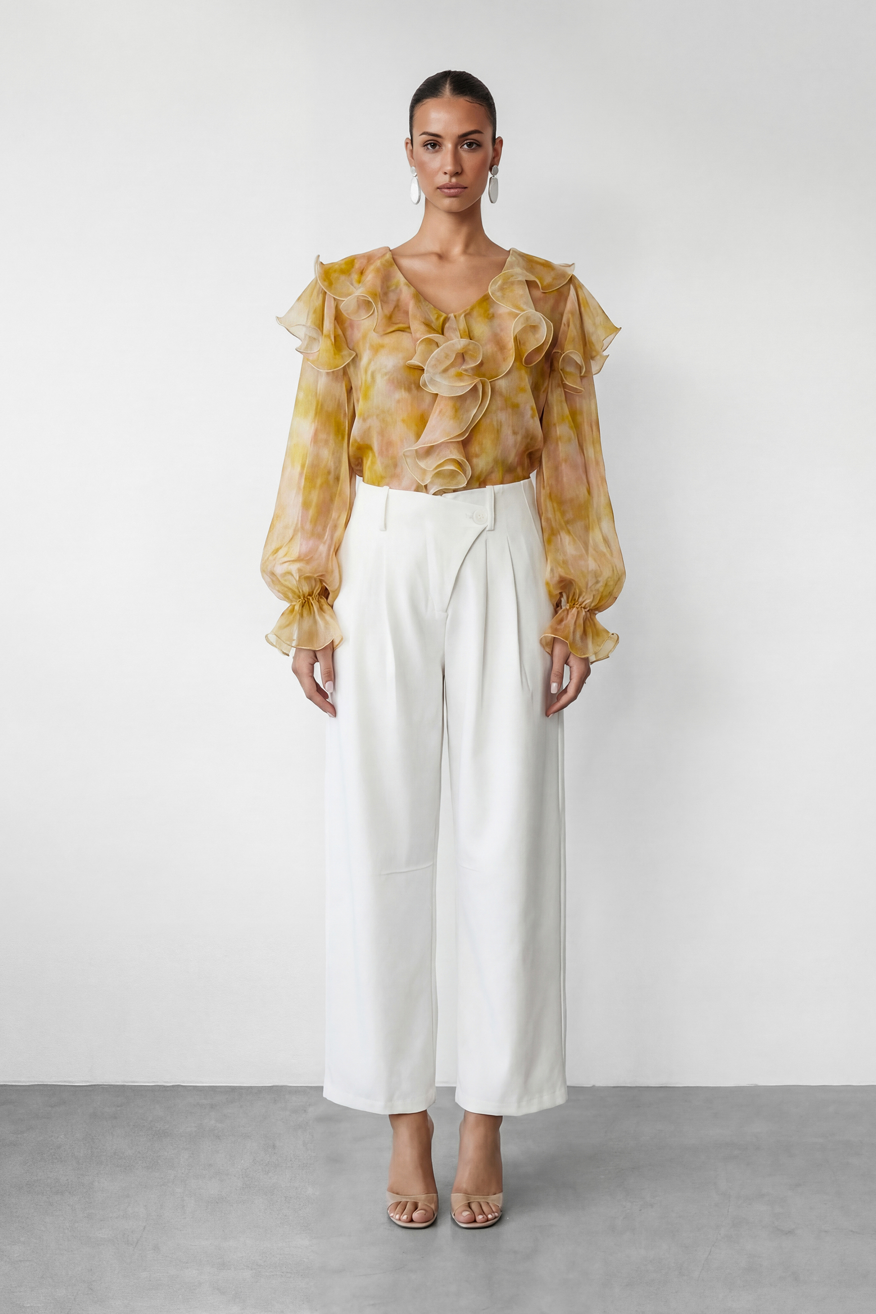 Graceful Darling White High Waist Wide Leg Trousers