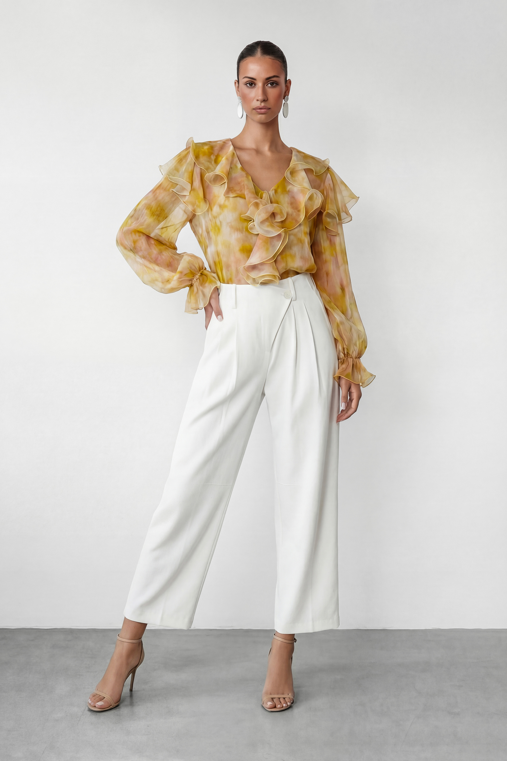 Graceful Darling White High Waist Wide Leg Trousers