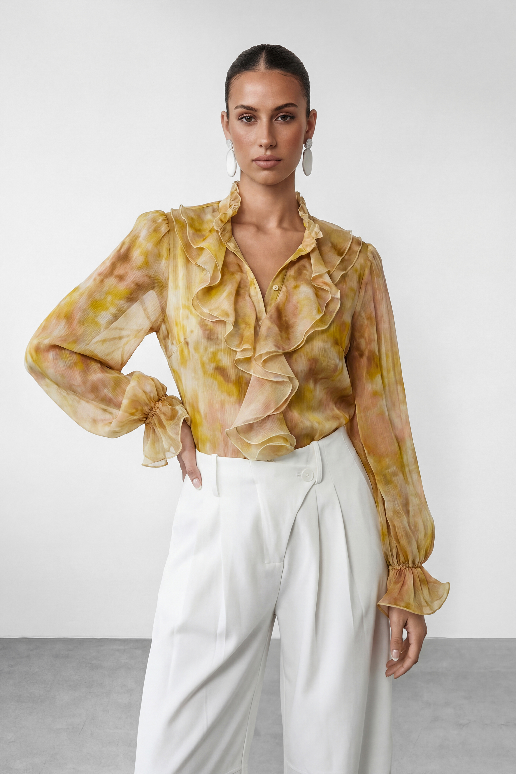 Graceful Darling White High Waist Wide Leg Trousers