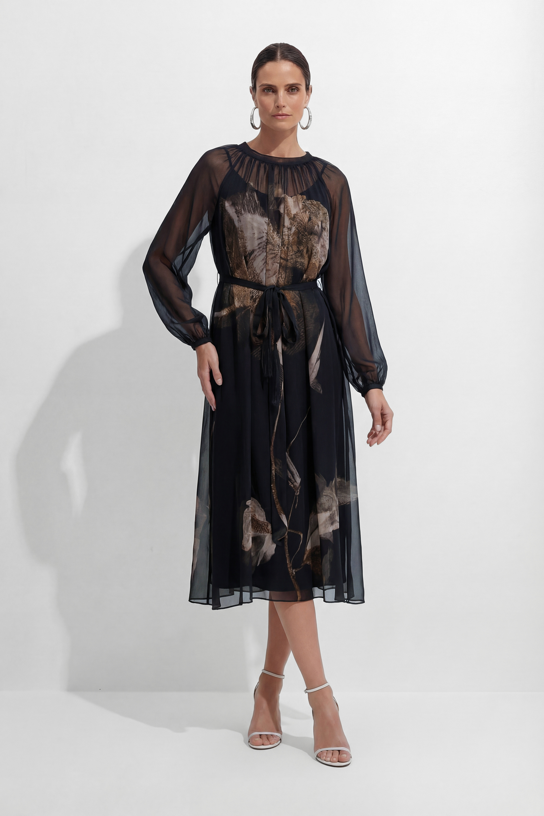 Night Fairy Black Floral Print Tulle Midi Dress