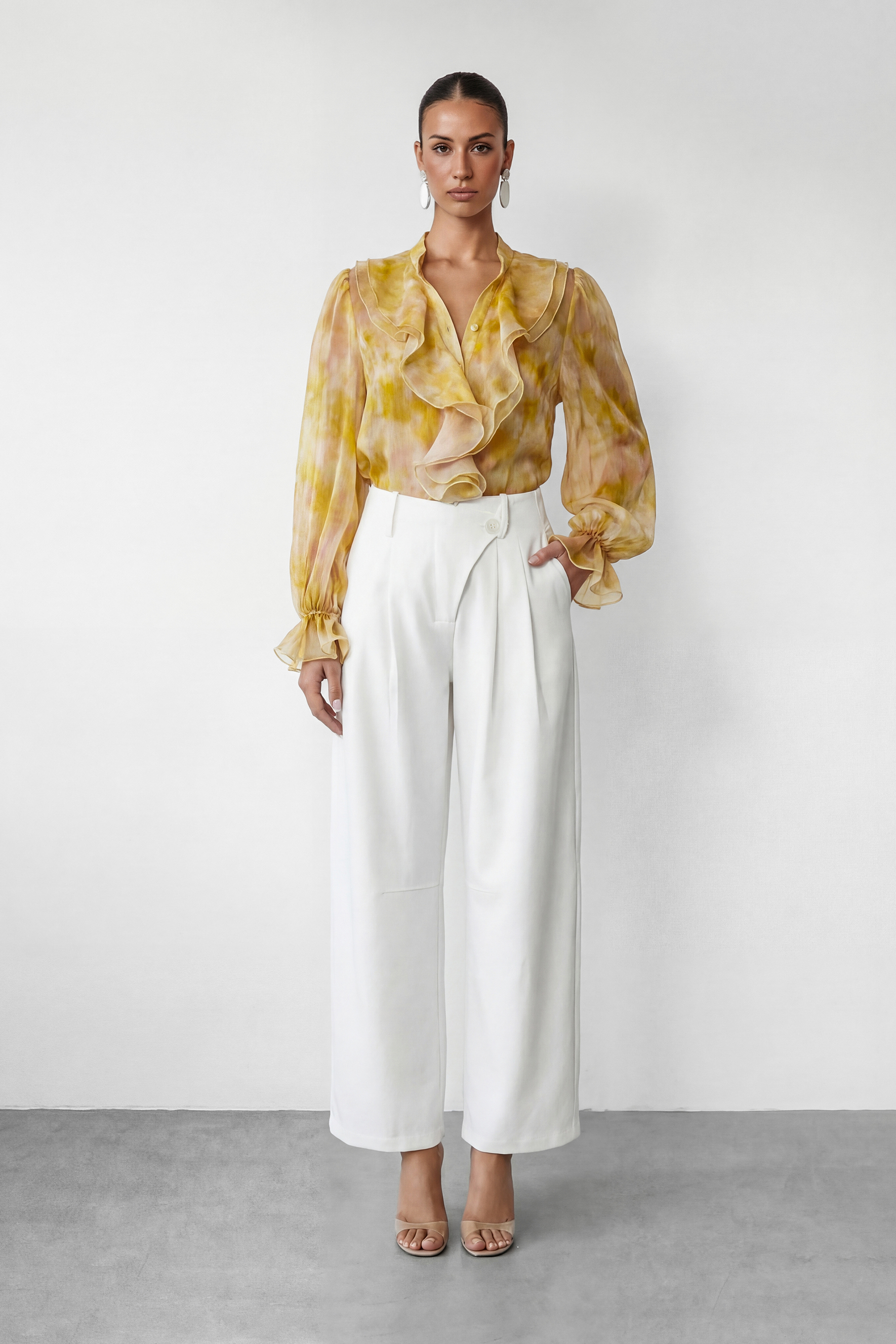 Graceful Darling White High Waist Wide Leg Trousers