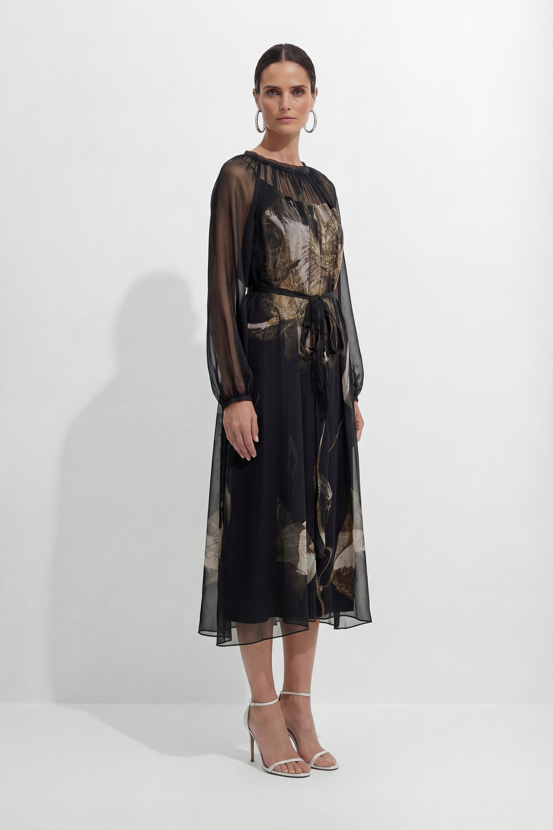 Night Fairy Black Floral Print Tulle Midi Dress