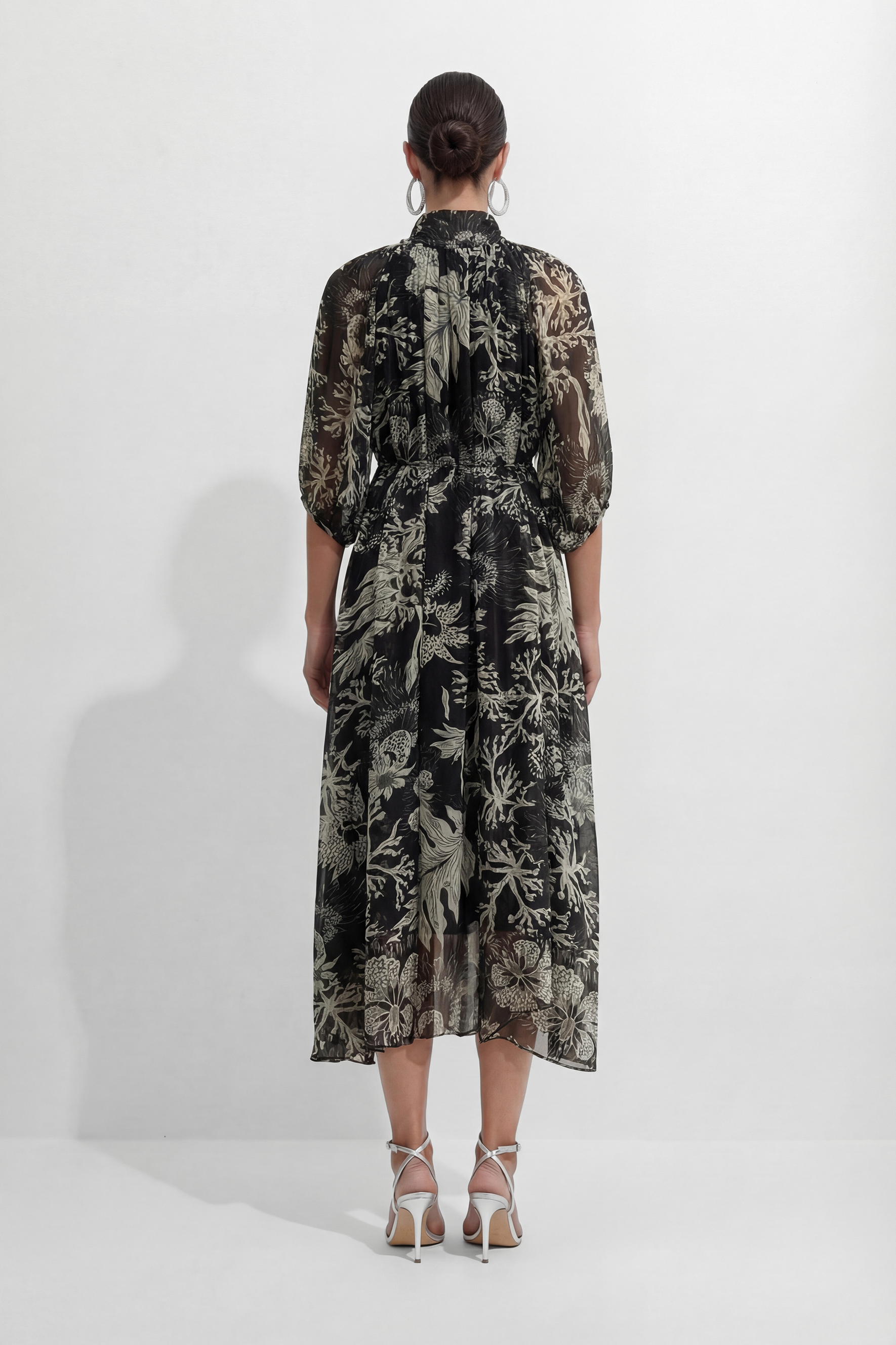 All Eyes On You Black Floral Print Tie Neck Maxi Dress