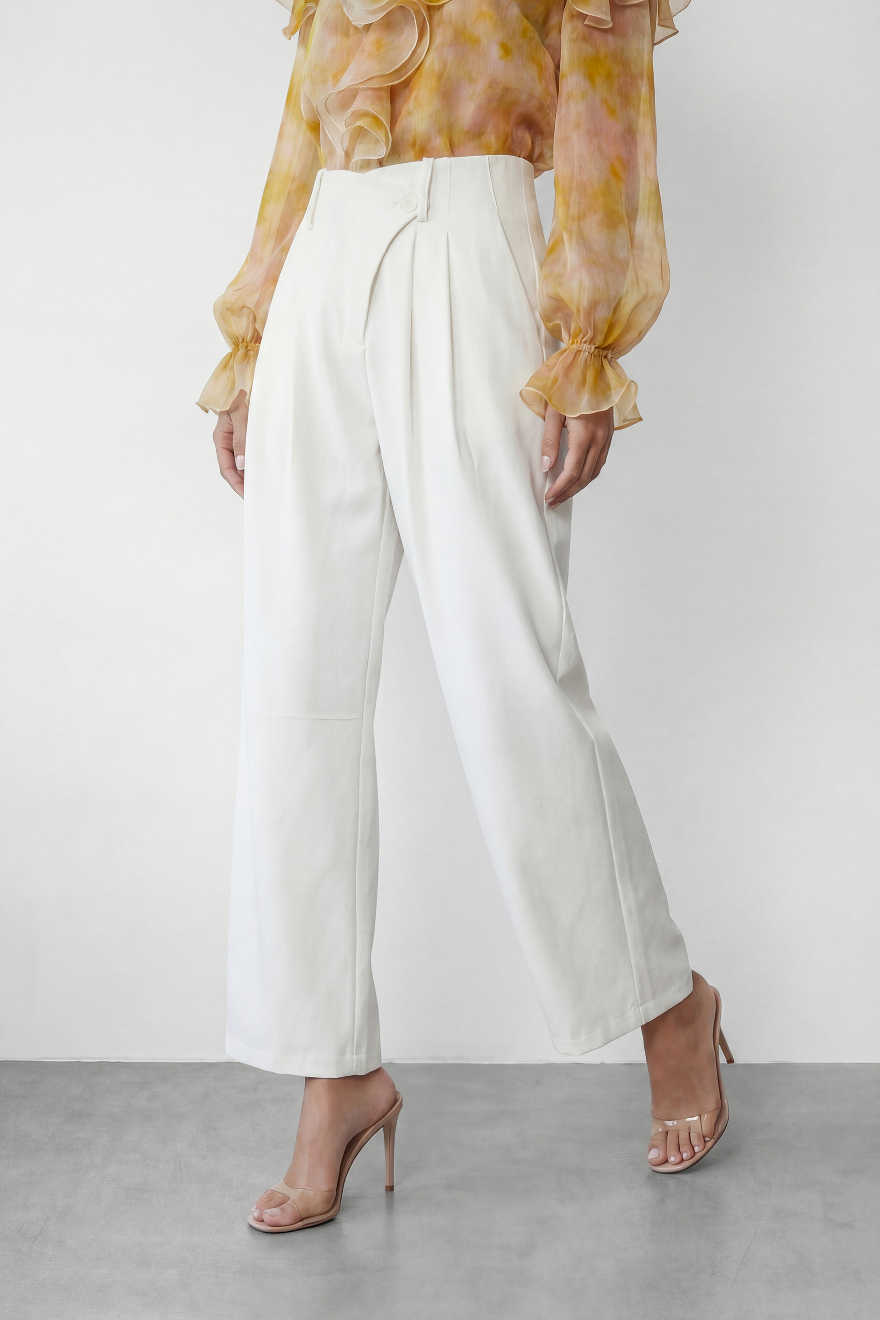 Graceful Darling White High Waist Wide Leg Trousers