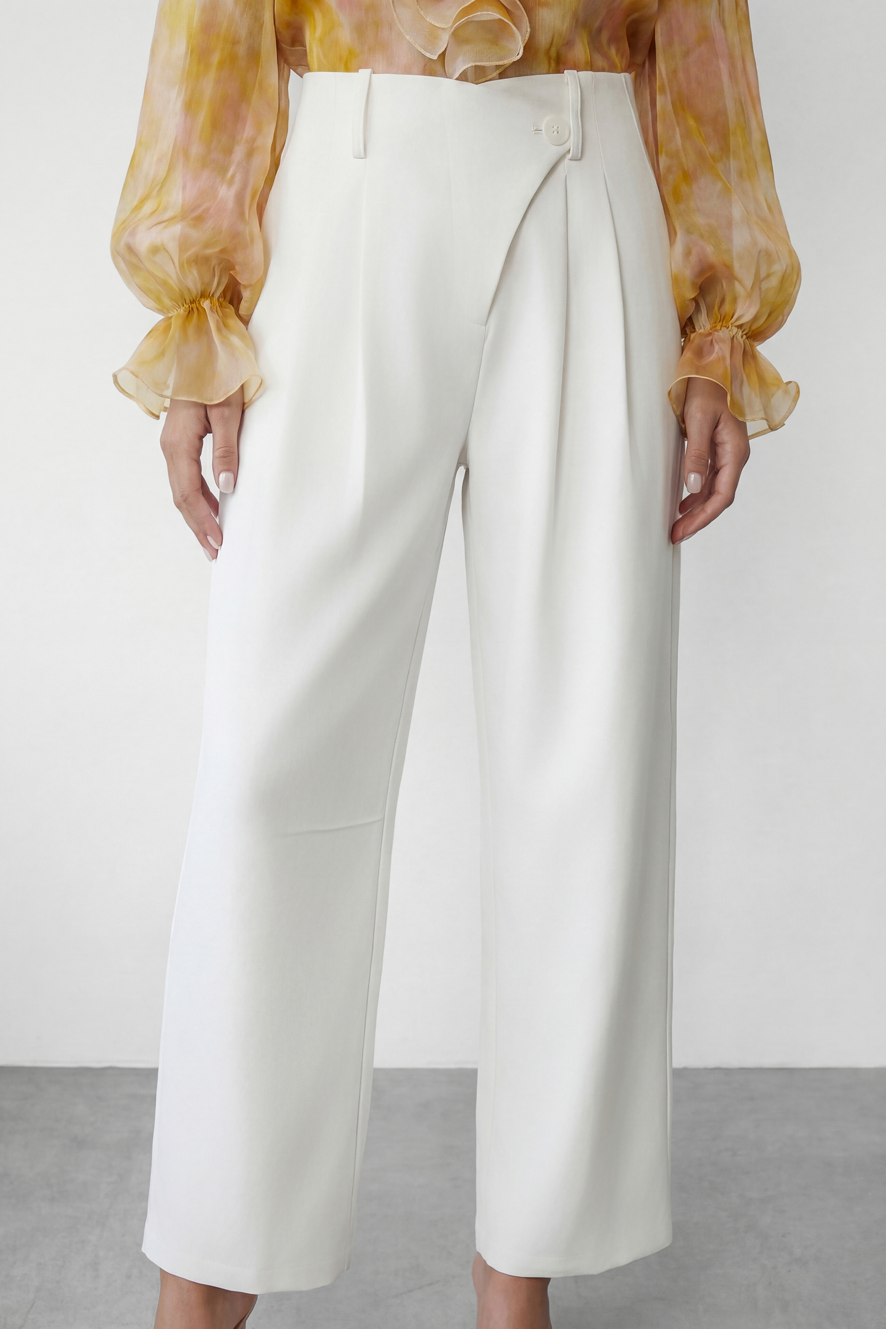 Graceful Darling White High Waist Wide Leg Trousers