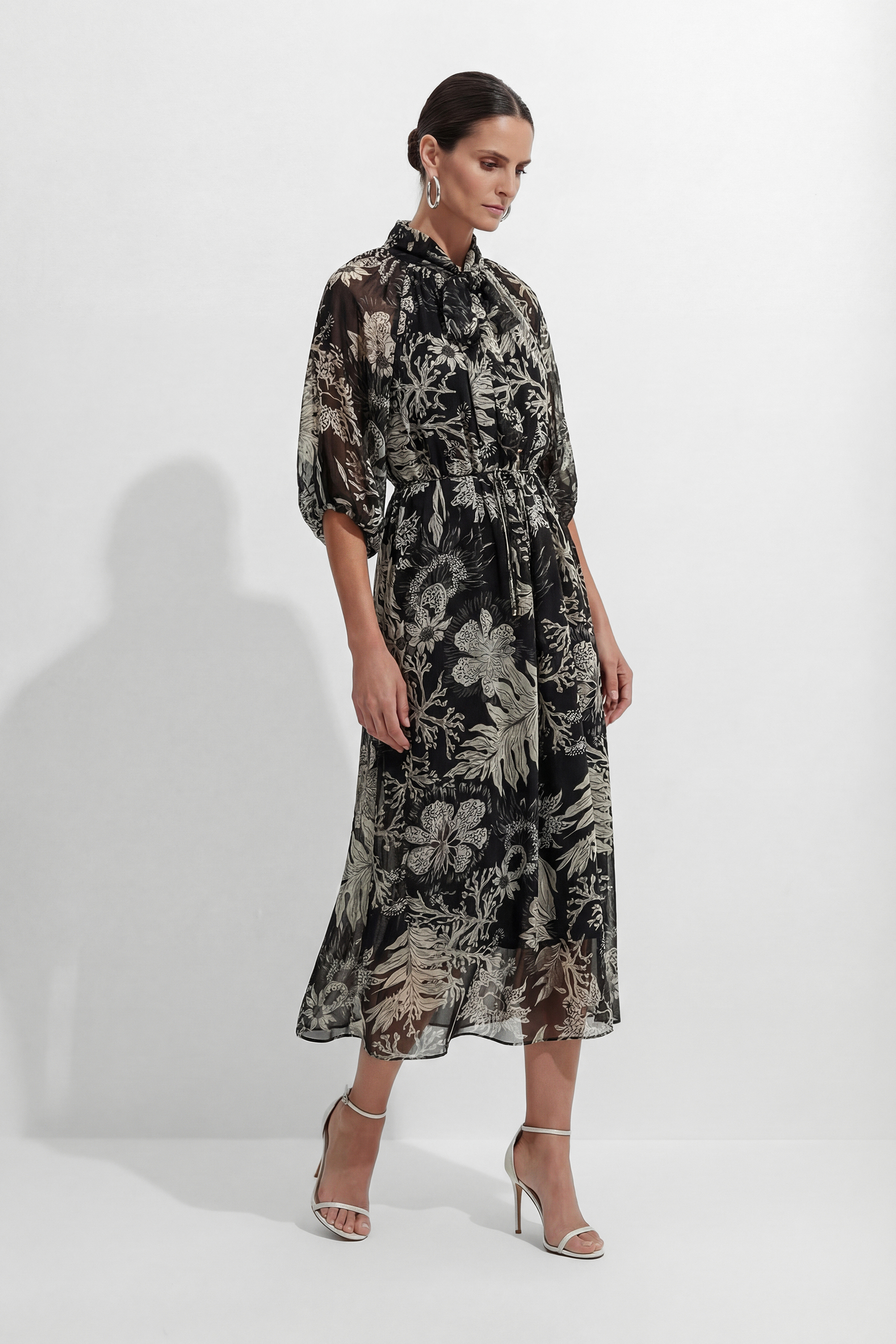 All Eyes On You Black Floral Print Tie Neck Maxi Dress
