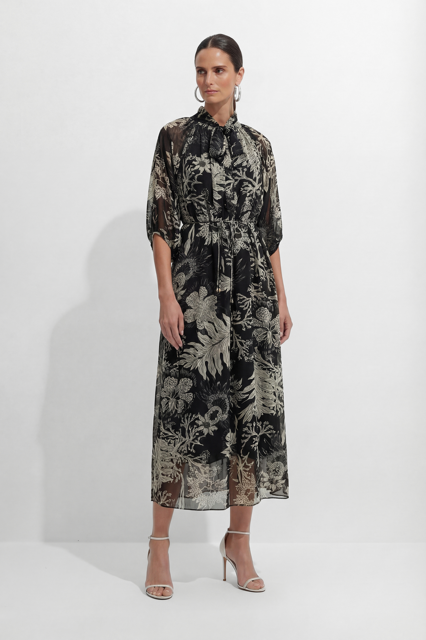 All Eyes On You Black Floral Print Tie Neck Maxi Dress