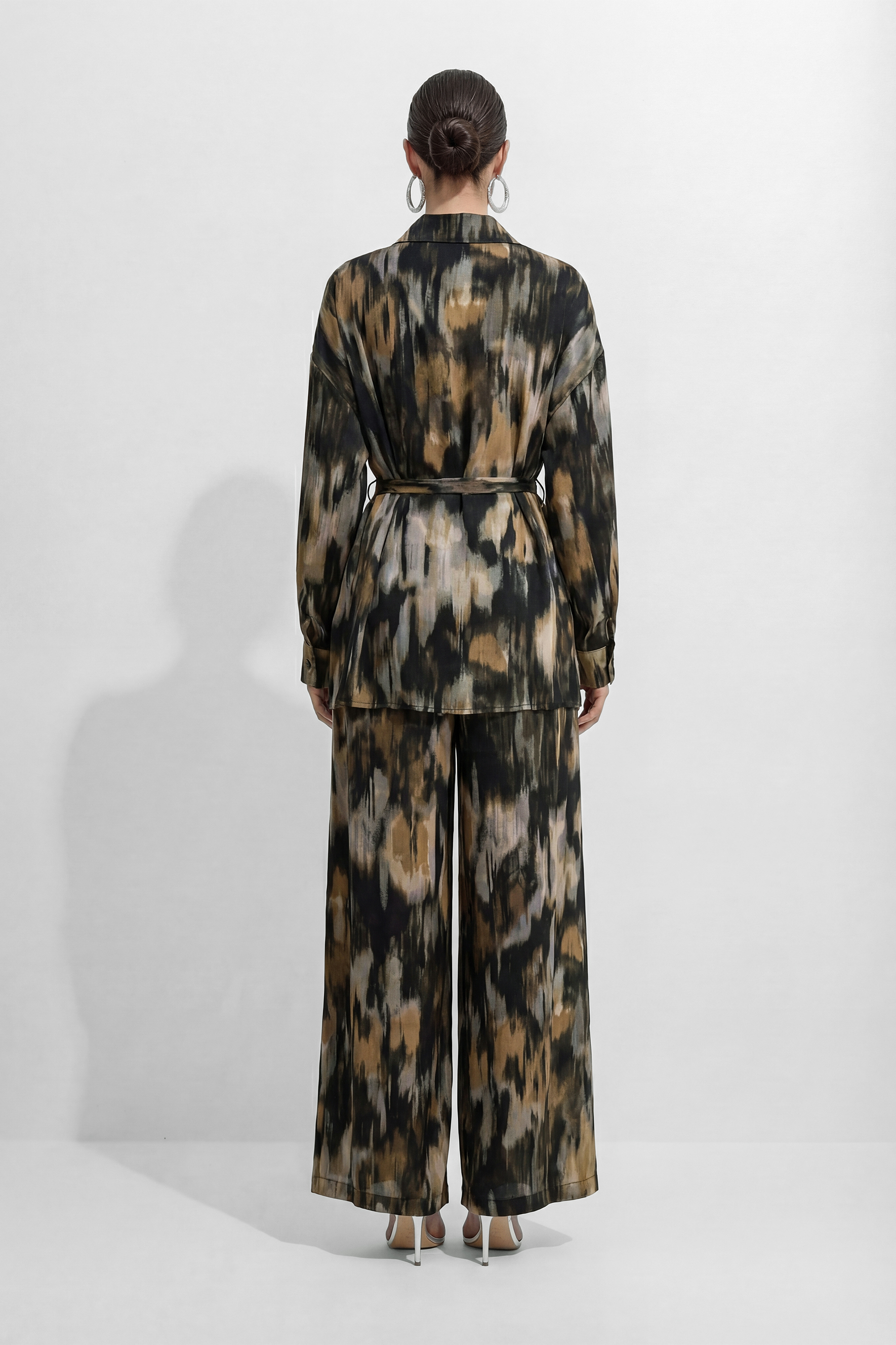 Chill Moment Black Abstract Print Top & Wide Leg Pants Set