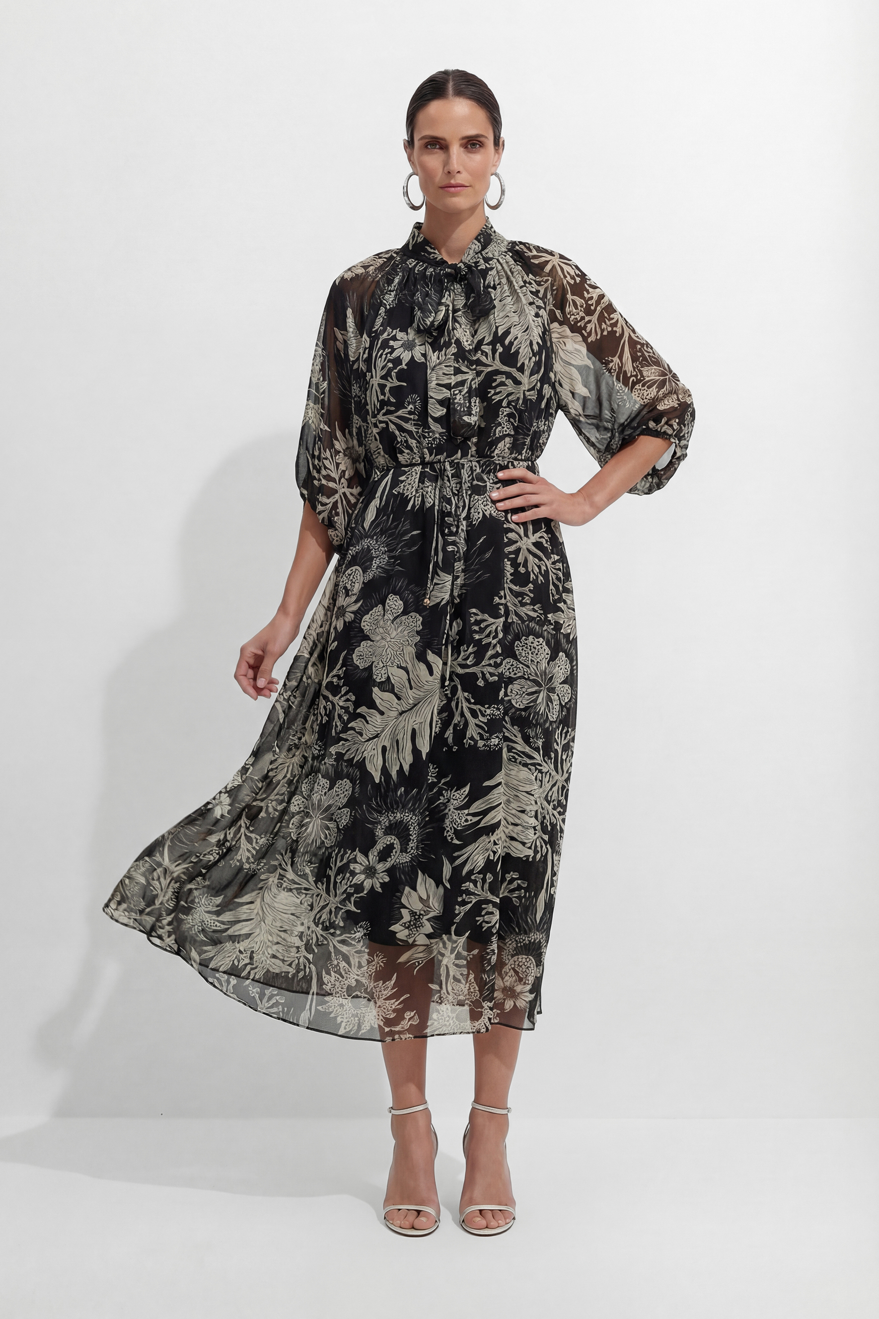 All Eyes On You Black Floral Print Tie Neck Maxi Dress