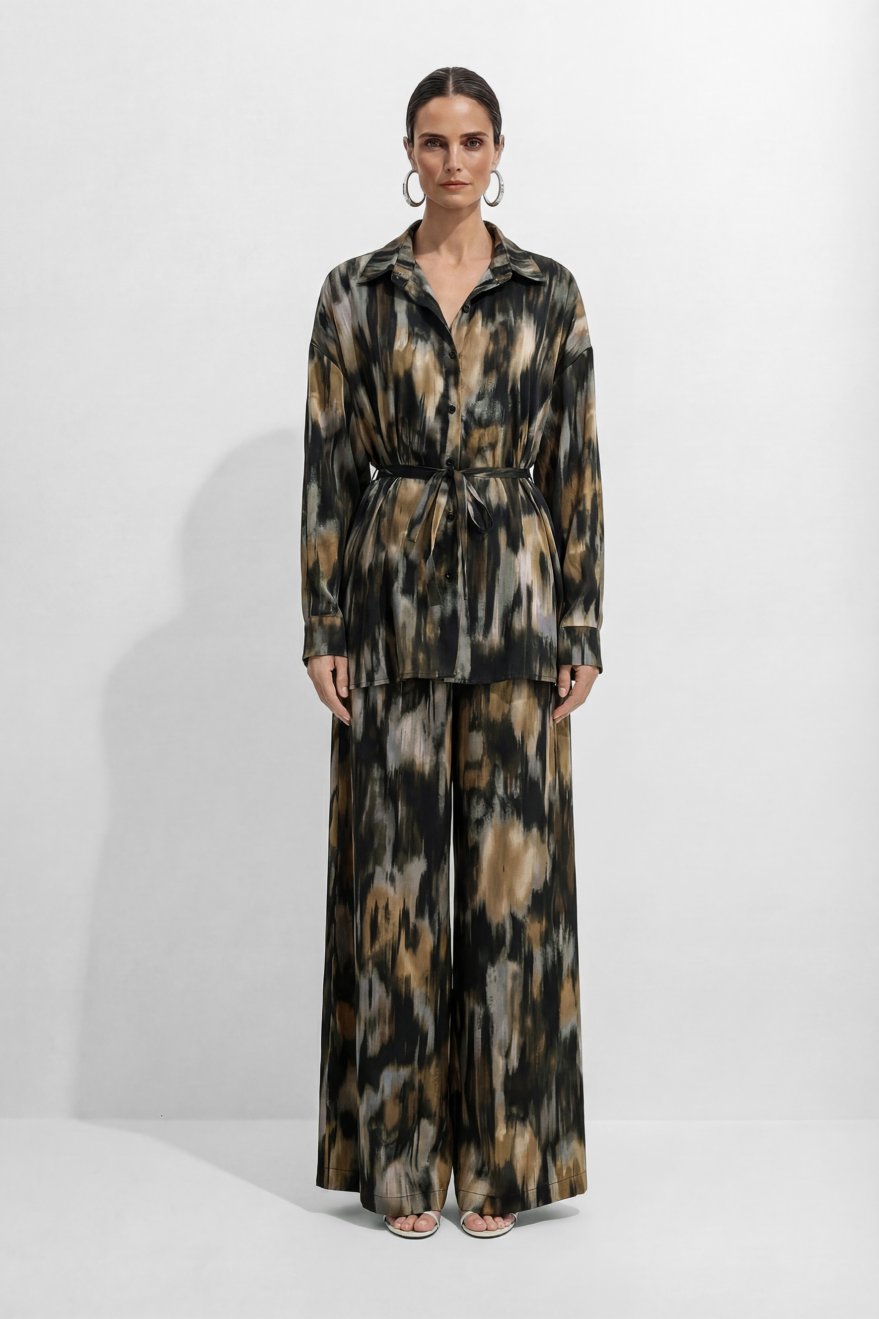 Chill Moment Black Abstract Print Top & Wide Leg Pants Set