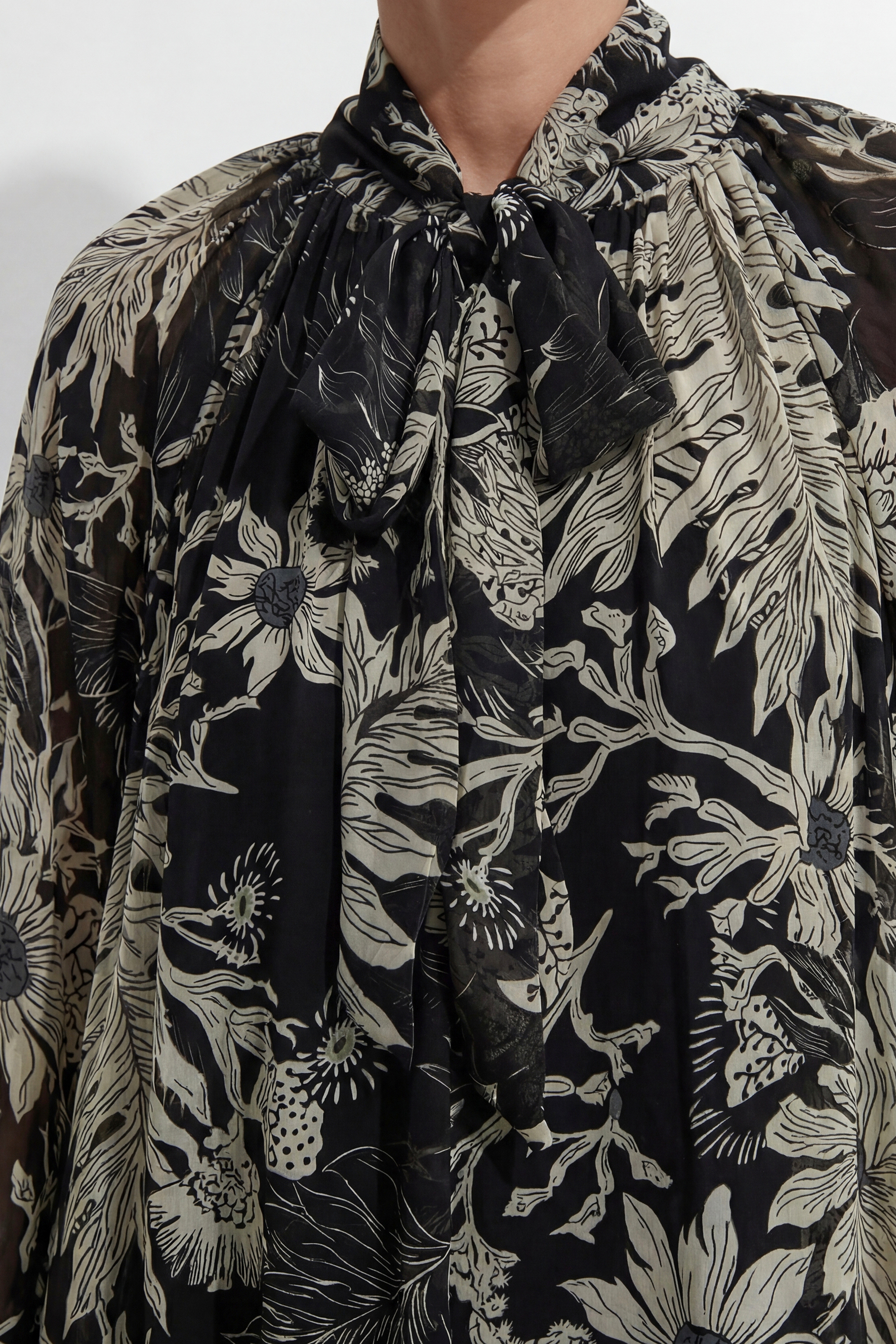 All Eyes On You Black Floral Print Tie Neck Maxi Dress