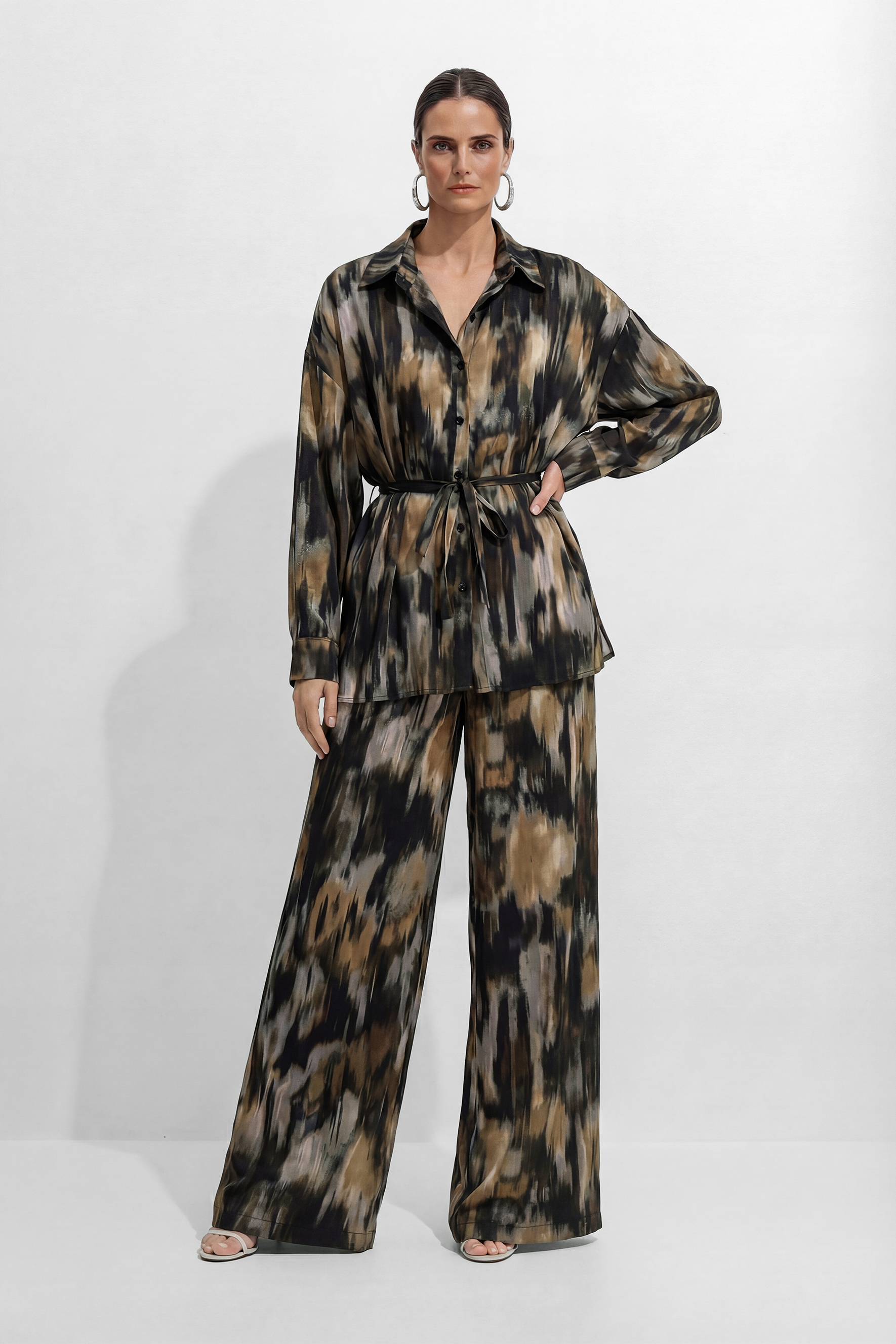 Chill Moment Black Abstract Print Top & Wide Leg Pants Set
