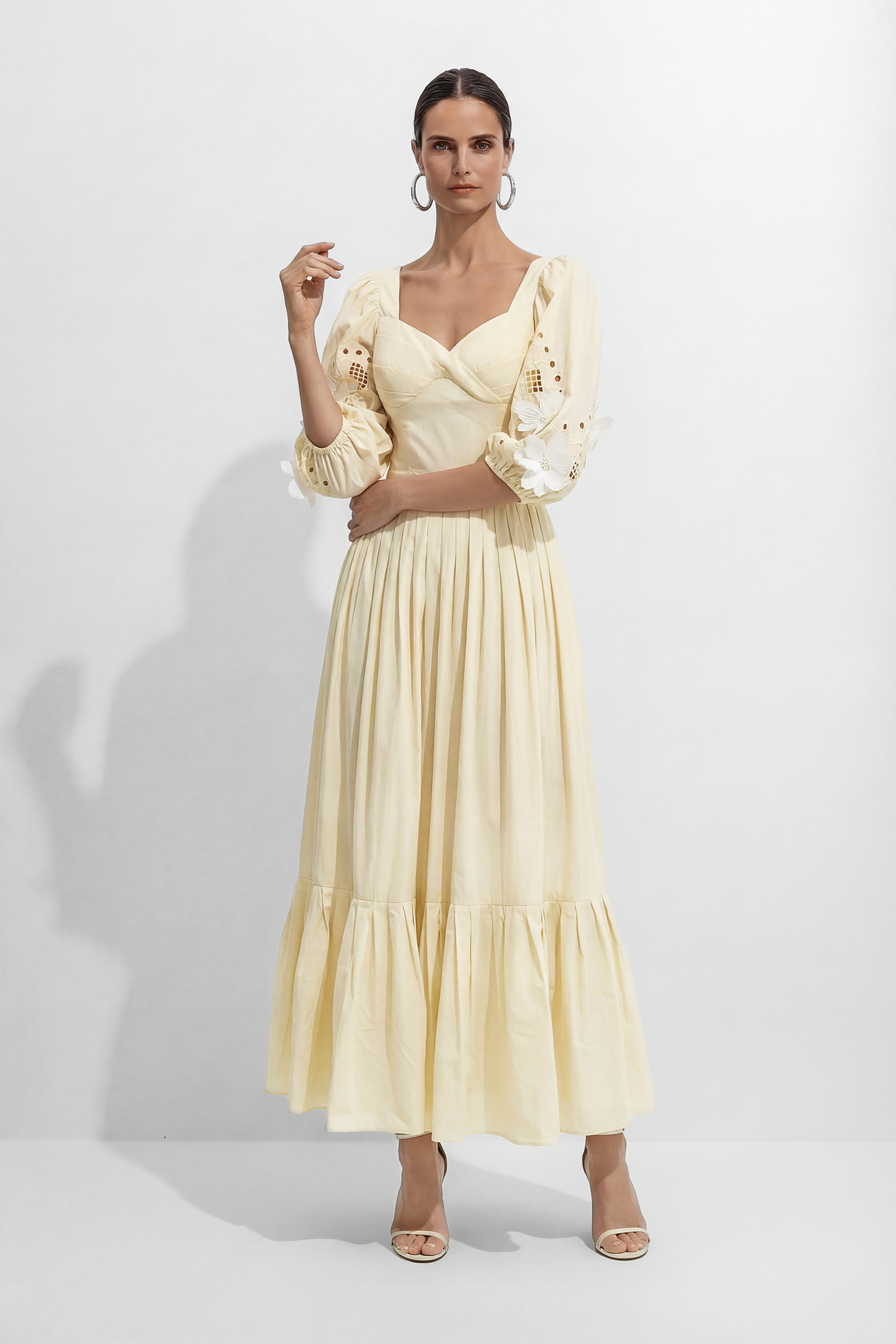 Eunice Ballon Sleeve Hollow Maxi Dress