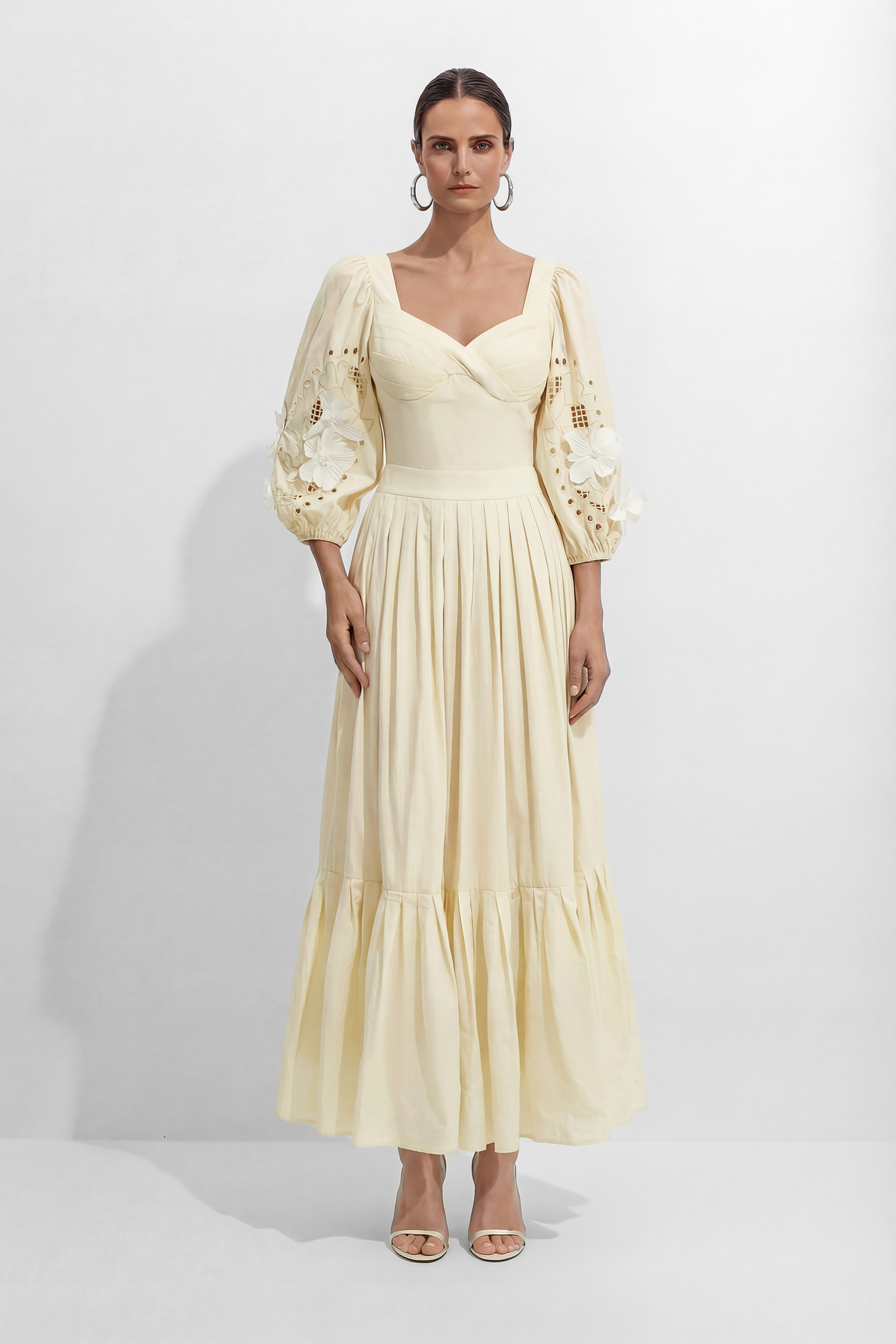 Eunice Ballon Sleeve Hollow Maxi Dress