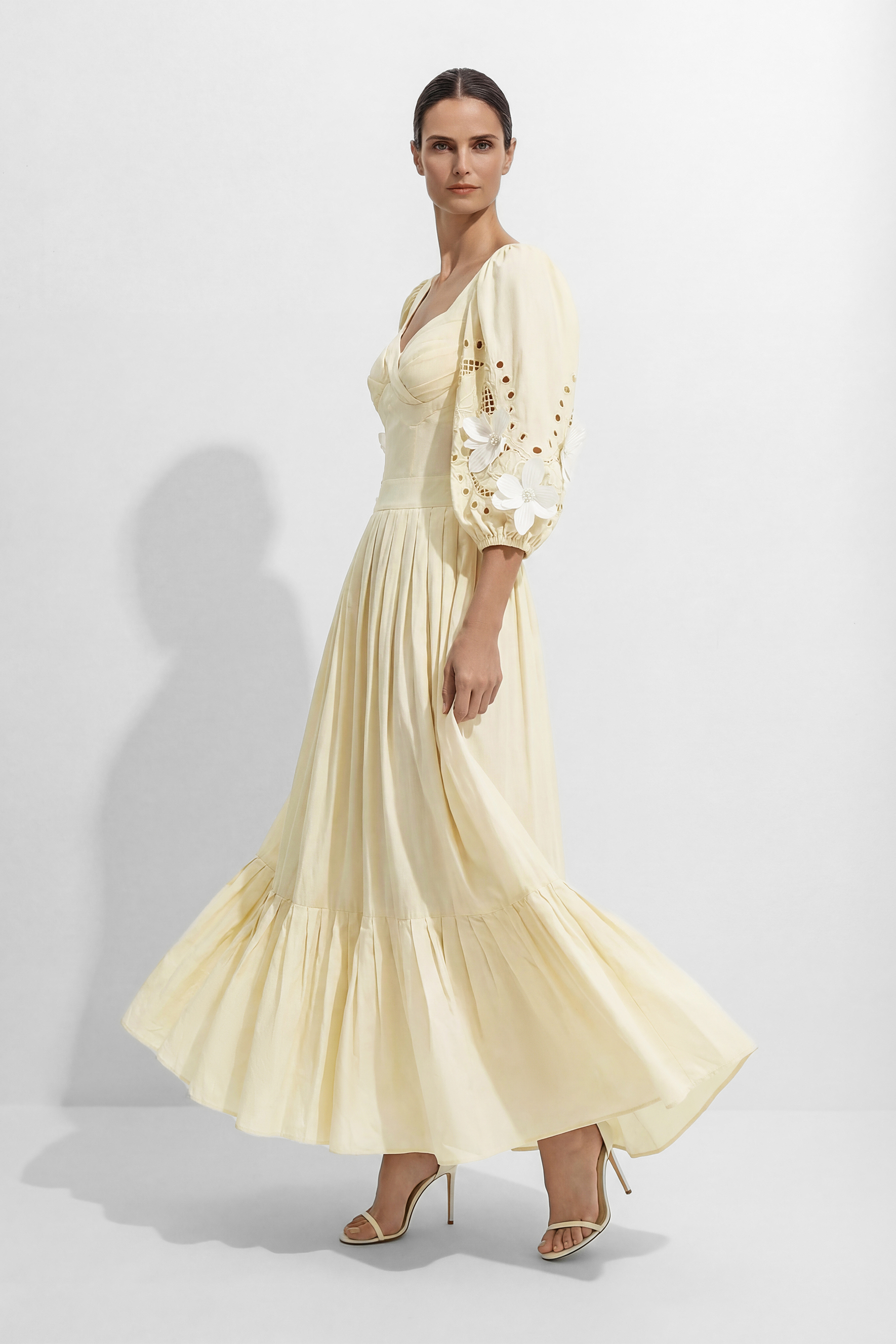 Eunice Ballon Sleeve Hollow Maxi Dress
