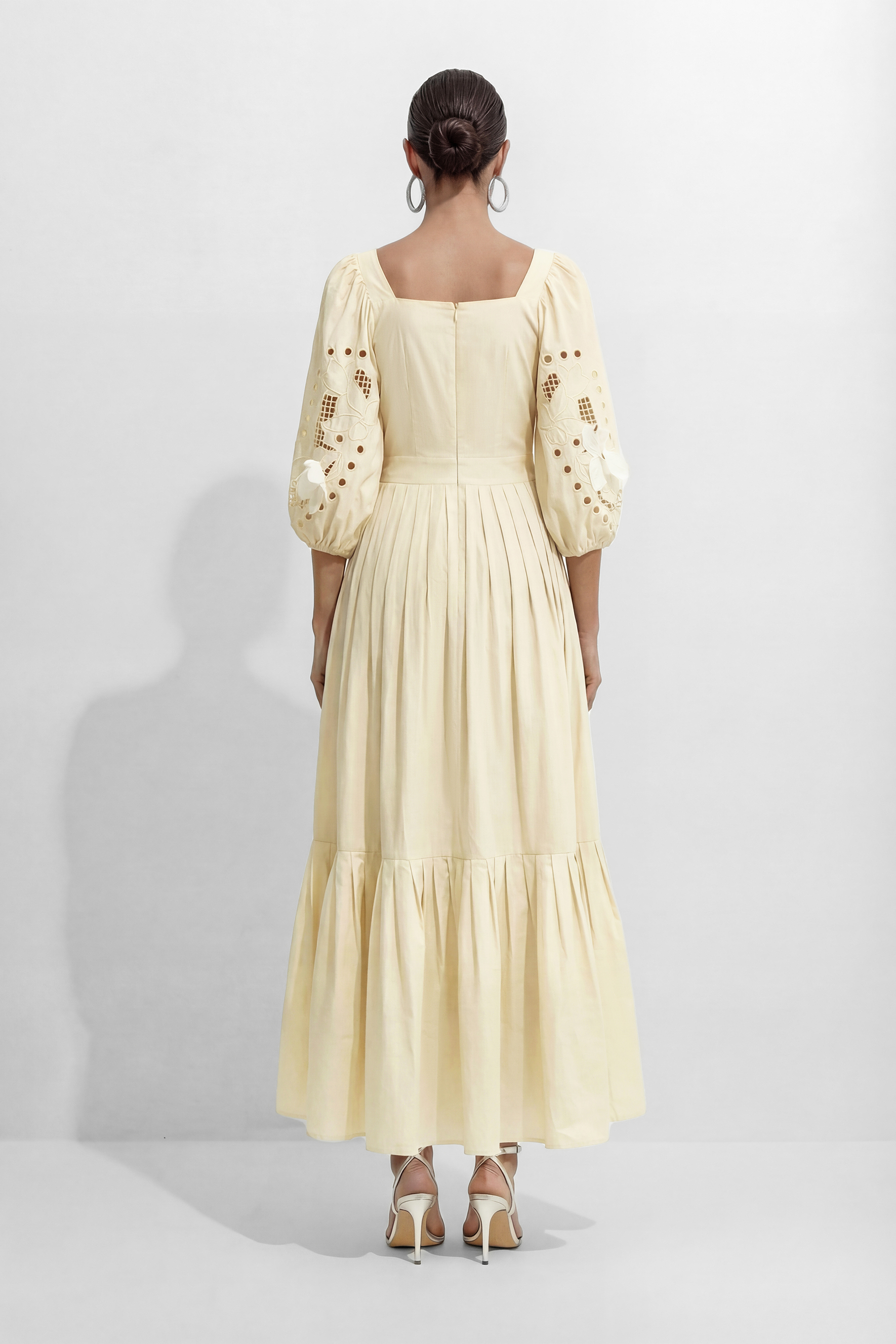 Eunice Ballon Sleeve Hollow Maxi Dress