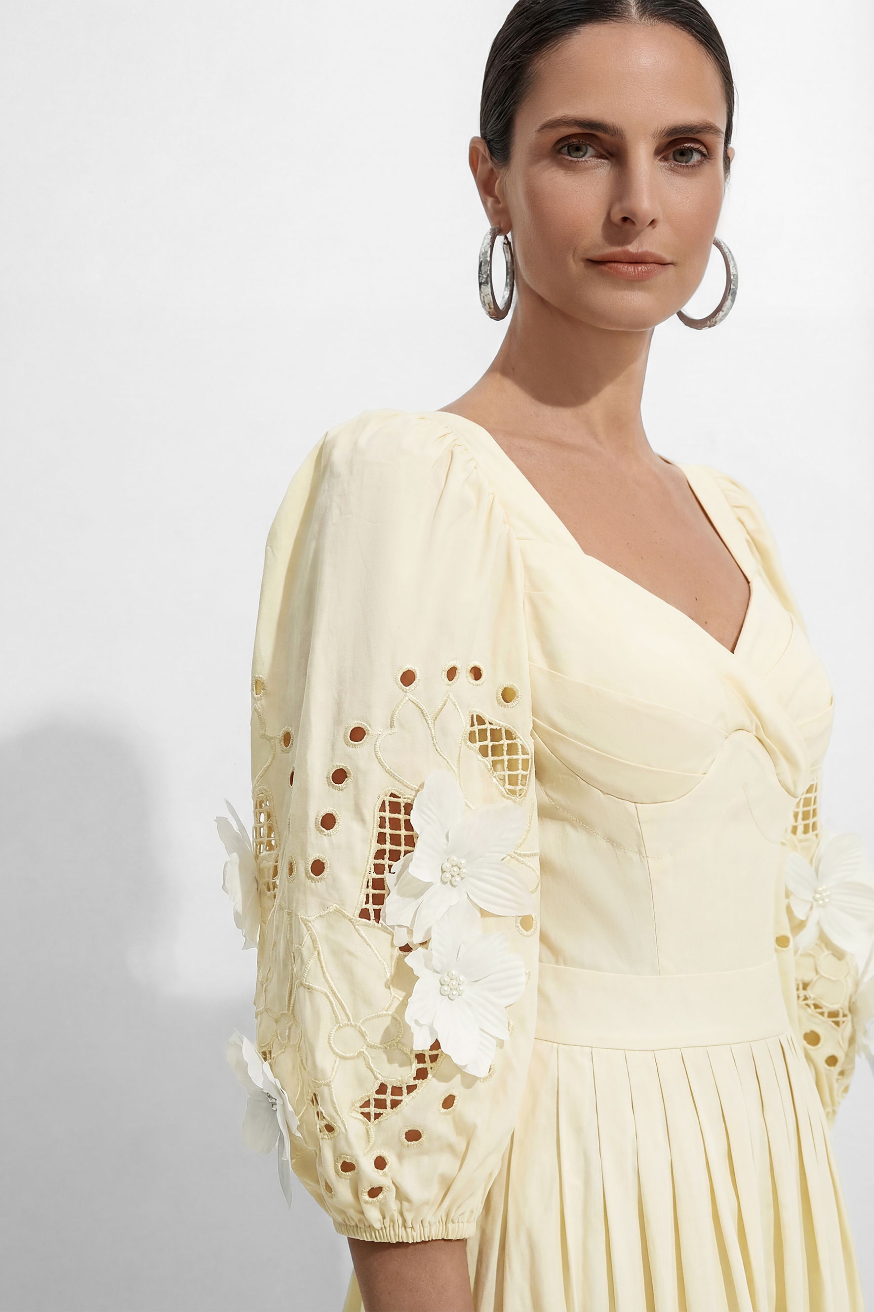 Eunice Ballon Sleeve Hollow Maxi Dress