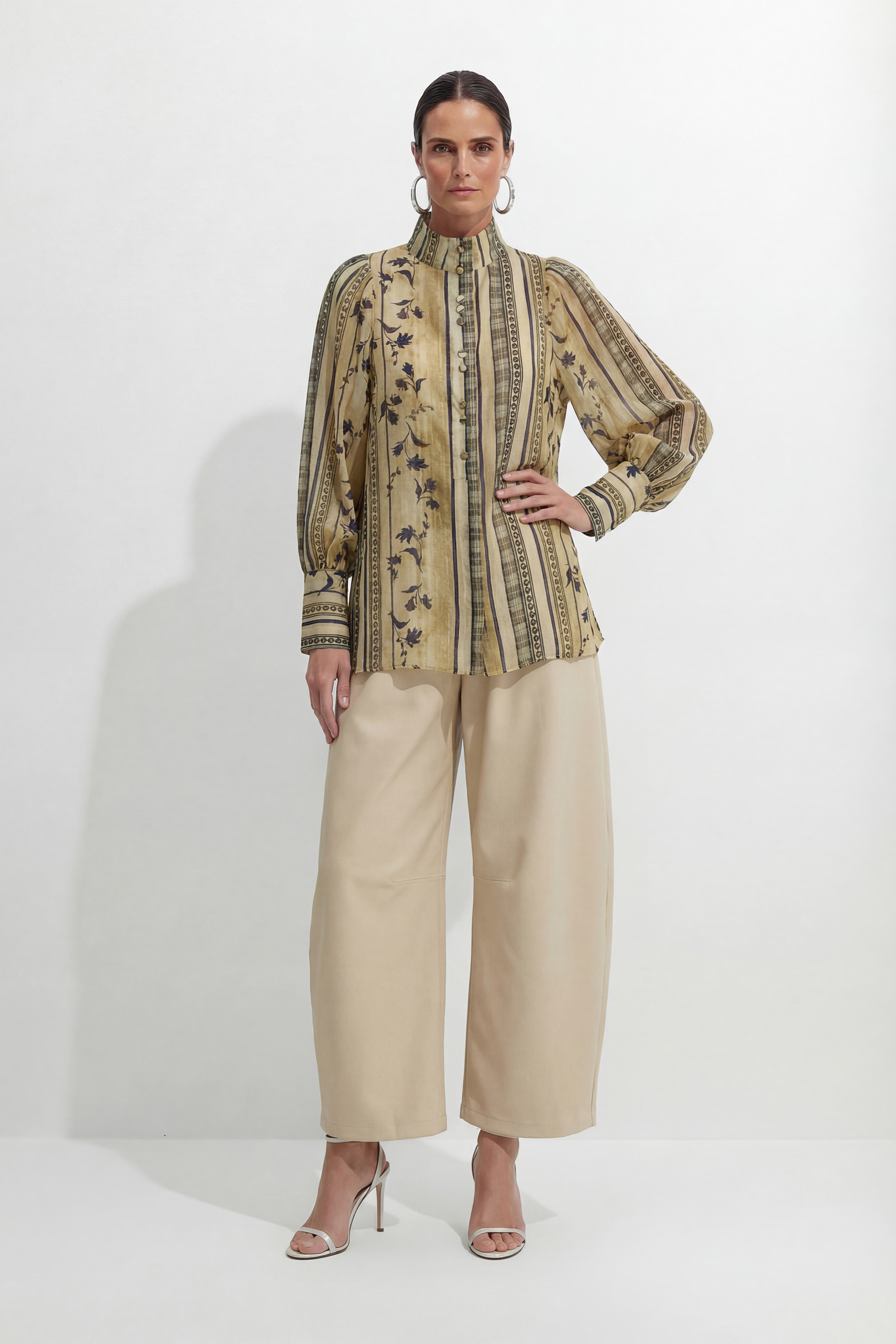 A Moment In Spring Khaki Floral Print Puff Sleeve Blouse