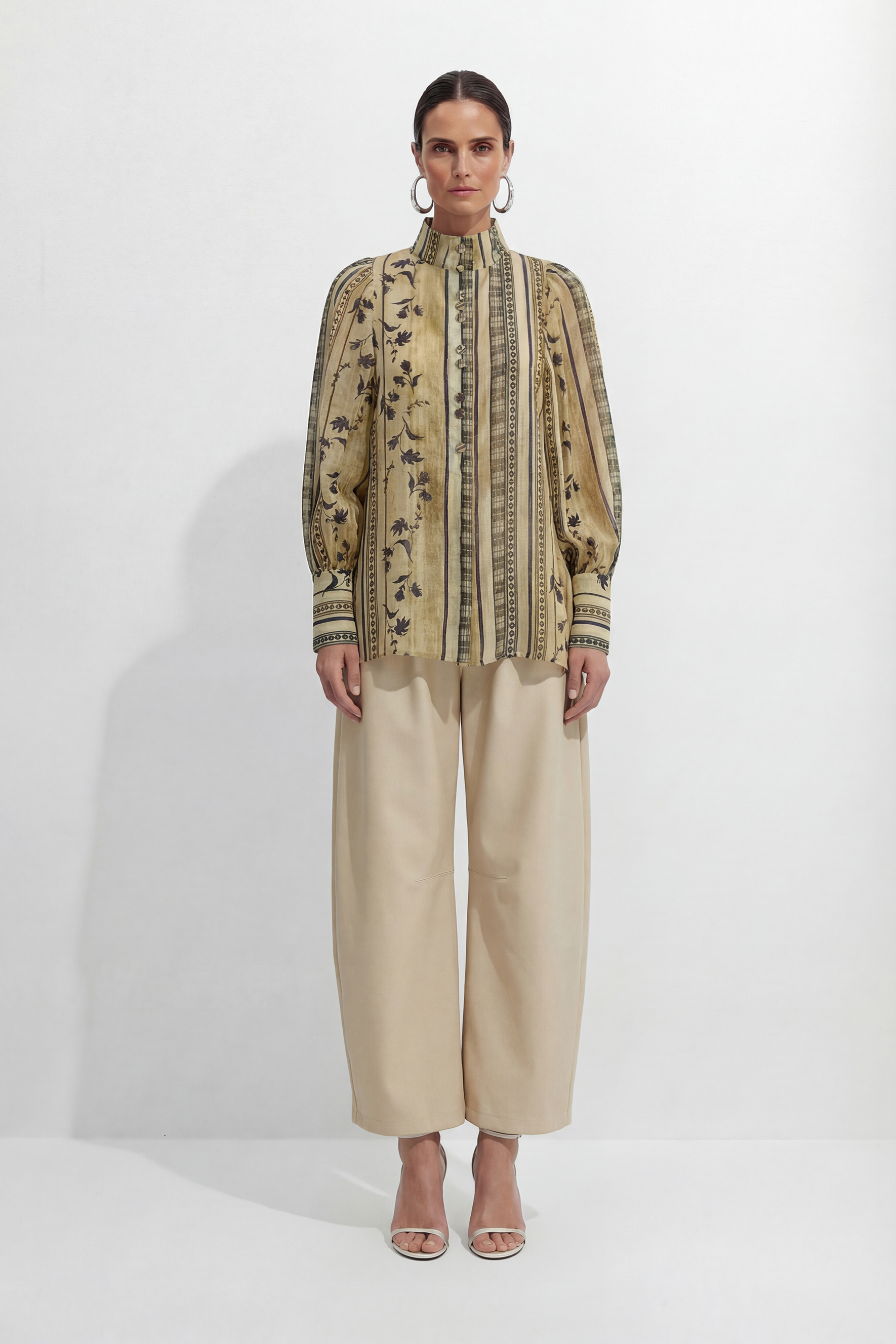 A Moment In Spring Khaki Floral Print Puff Sleeve Blouse