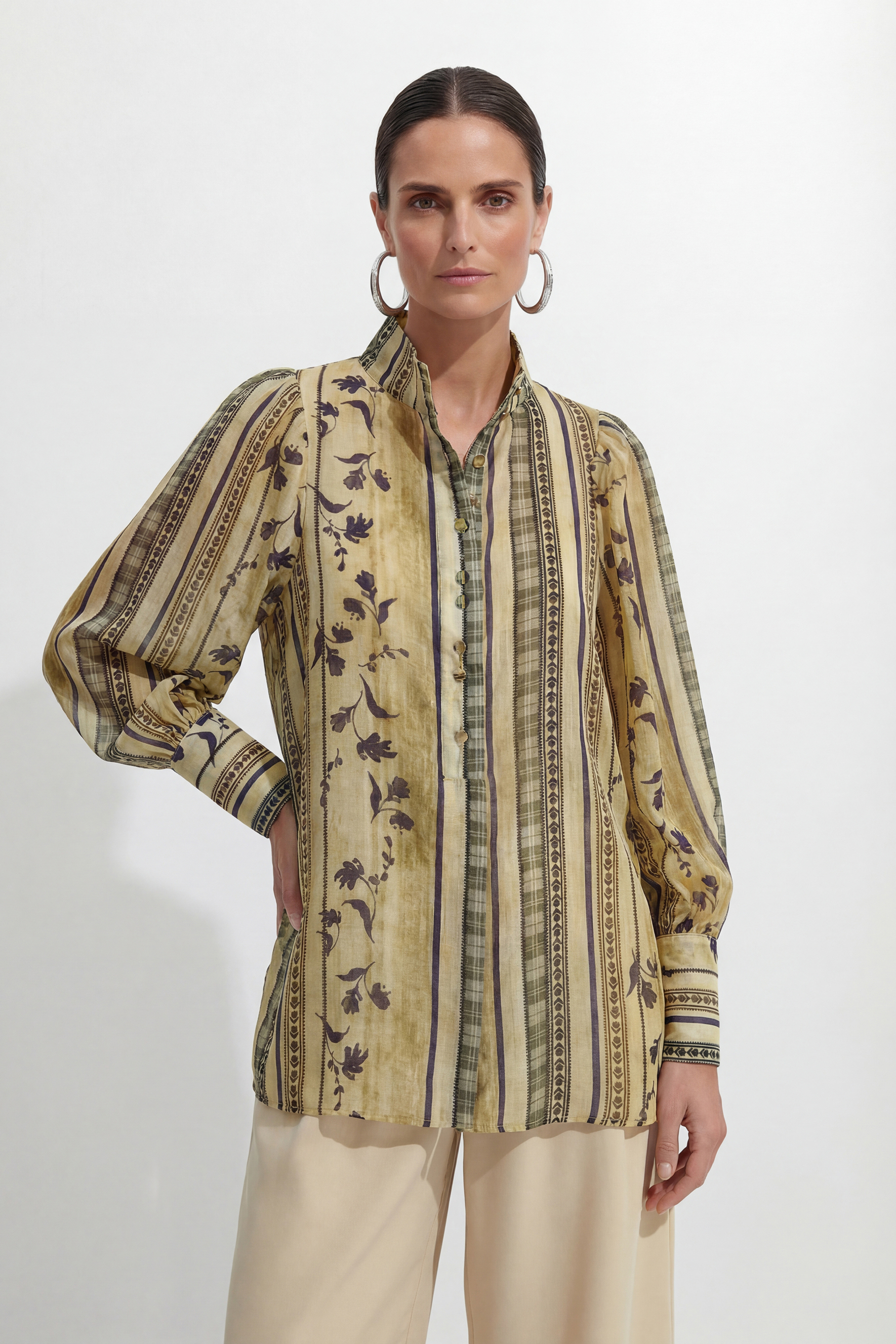 A Moment In Spring Khaki Floral Print Puff Sleeve Blouse