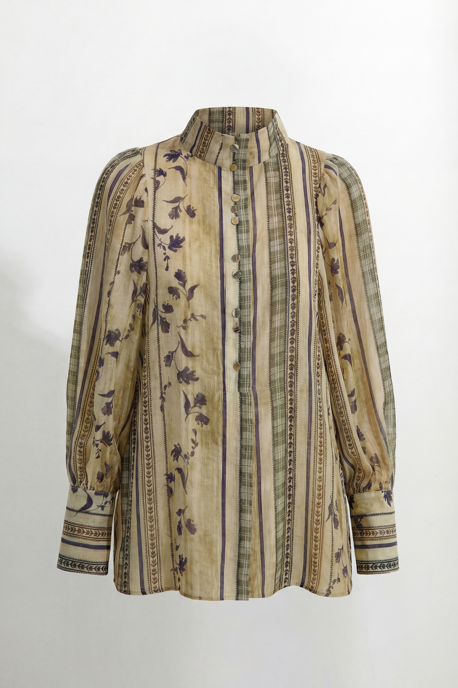 A Moment In Spring Khaki Floral Print Puff Sleeve Blouse