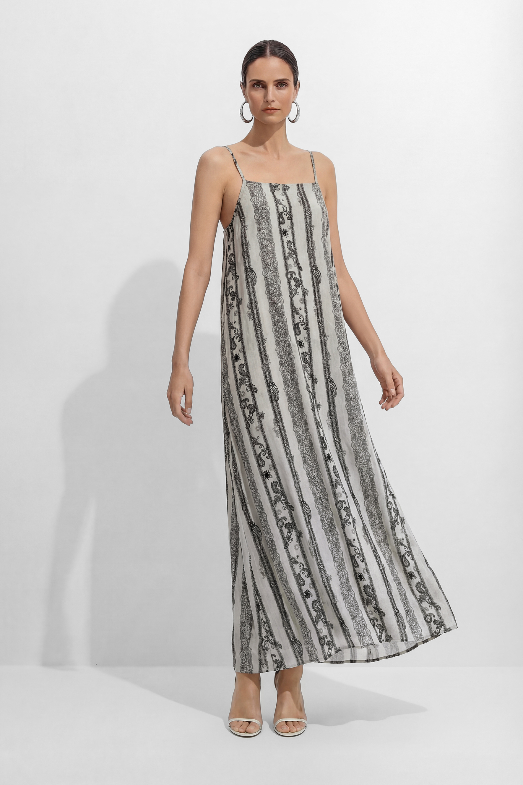 Lost In Moments Beige Striped Paisley Print Maxi Dress