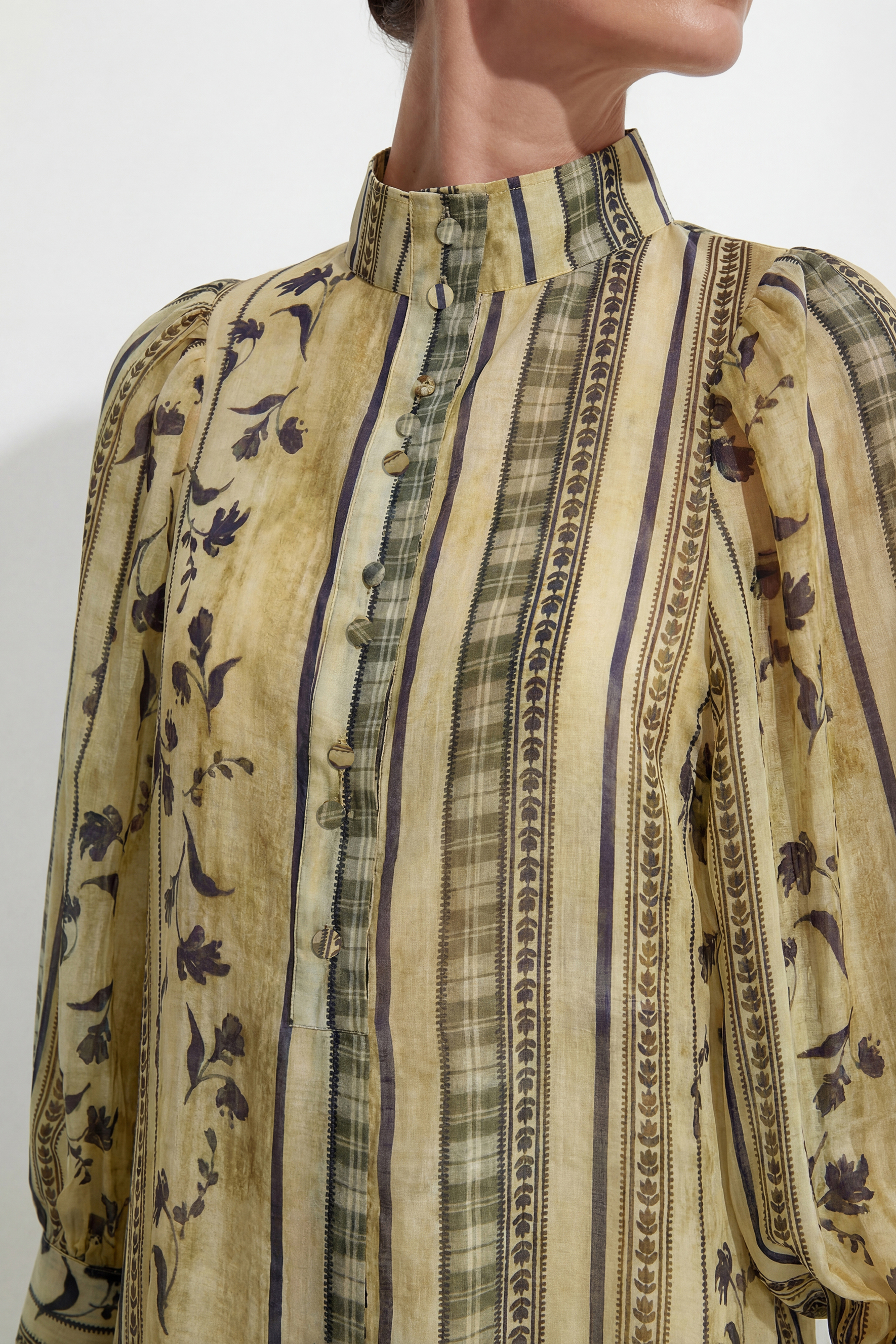 A Moment In Spring Khaki Floral Print Puff Sleeve Blouse