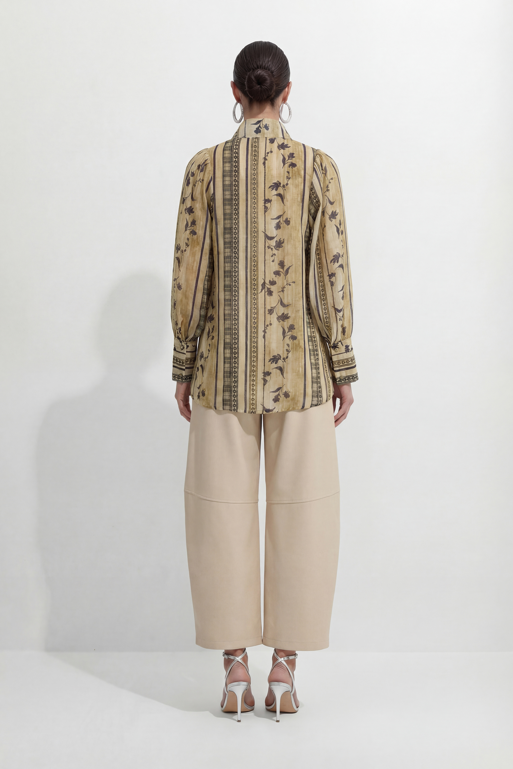 A Moment In Spring Khaki Floral Print Puff Sleeve Blouse