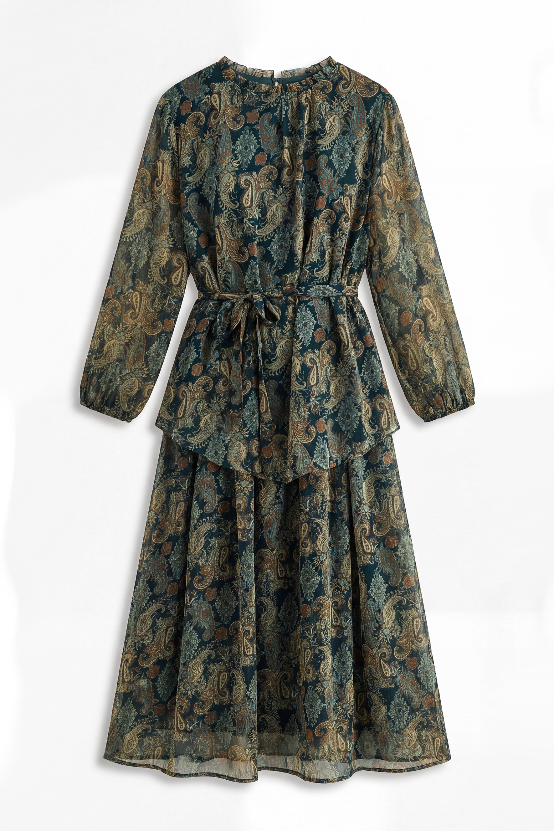 Dark Emerald Green Paisley Print Georgette Top & Skirt Set