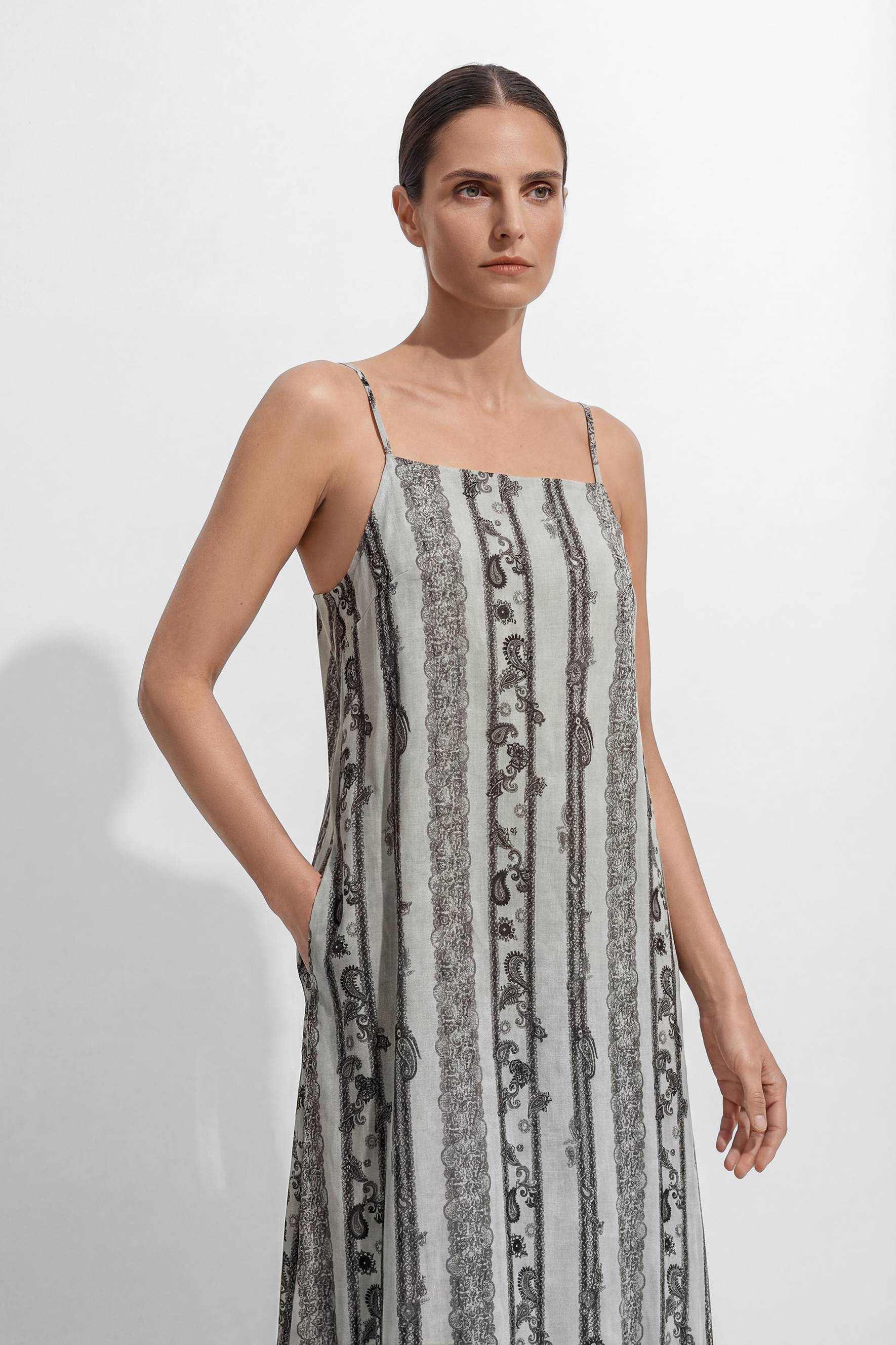 Lost In Moments Beige Striped Paisley Print Maxi Dress