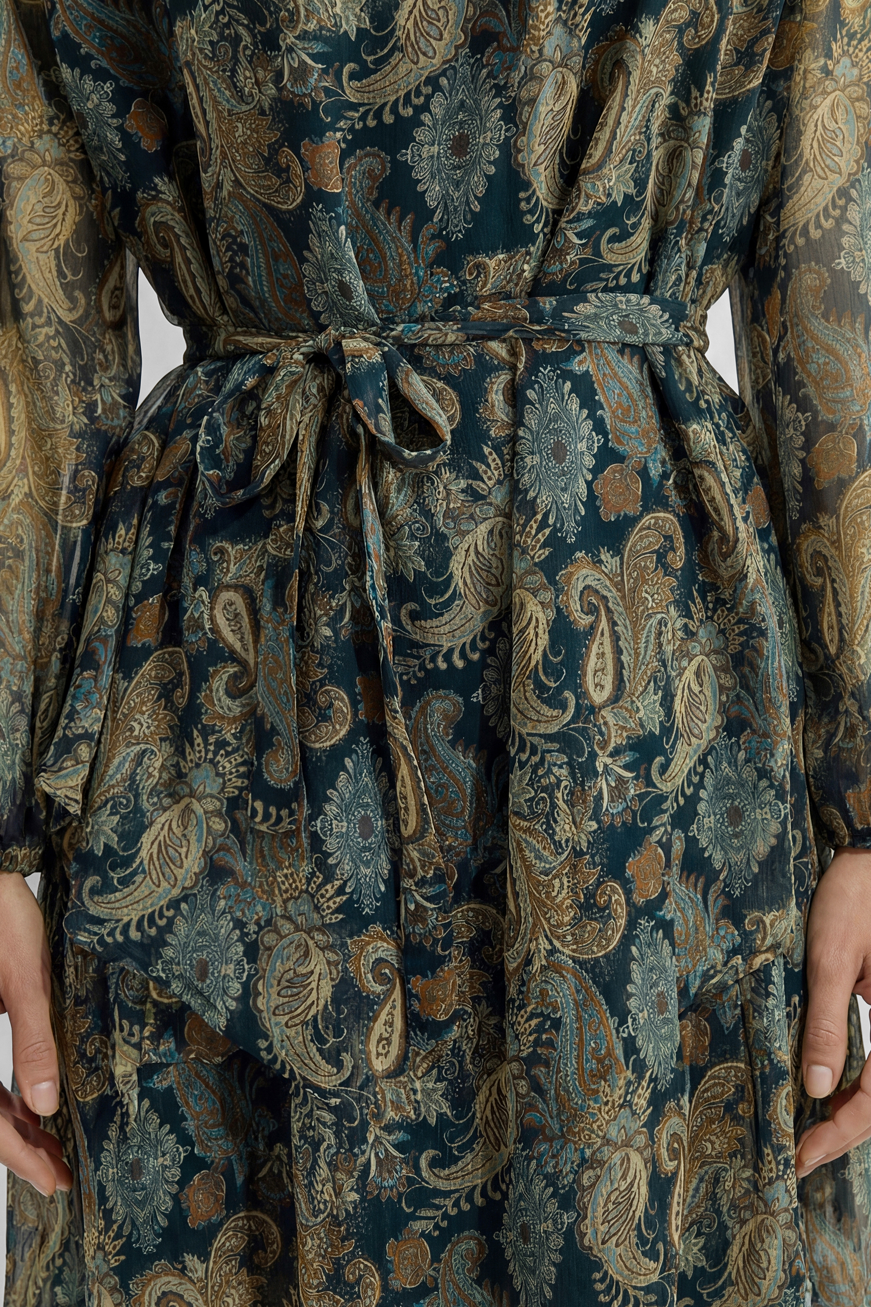 Dark Emerald Green Paisley Print Georgette Top & Skirt Set