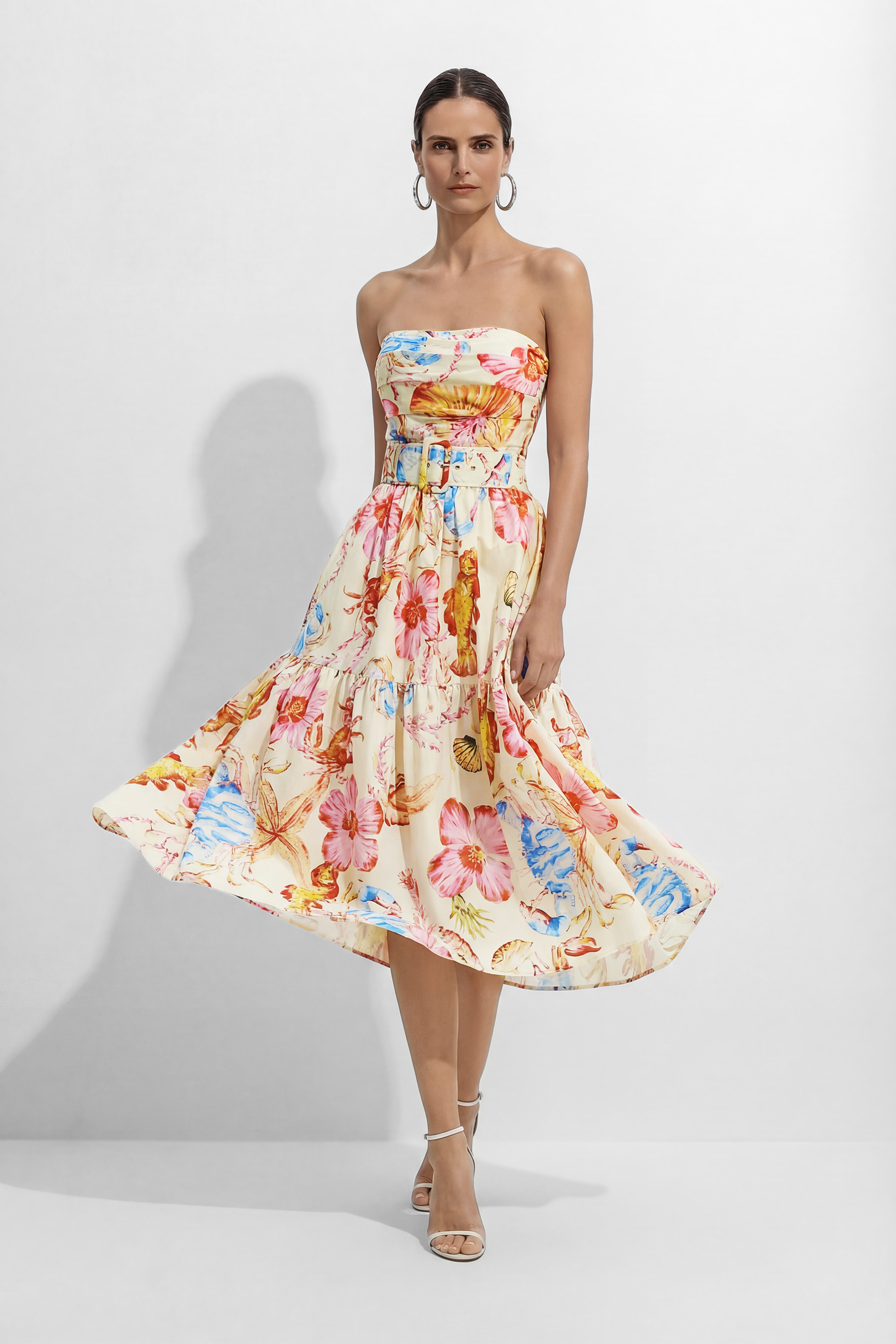 Sun Kissed Multi Printed Strapless Midi Dress